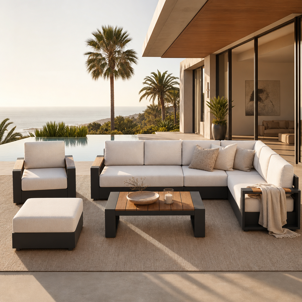 Addison Modular Outdoor Sectional Sofa Set with Chair and Ottoman, Dark Grey Aluminum