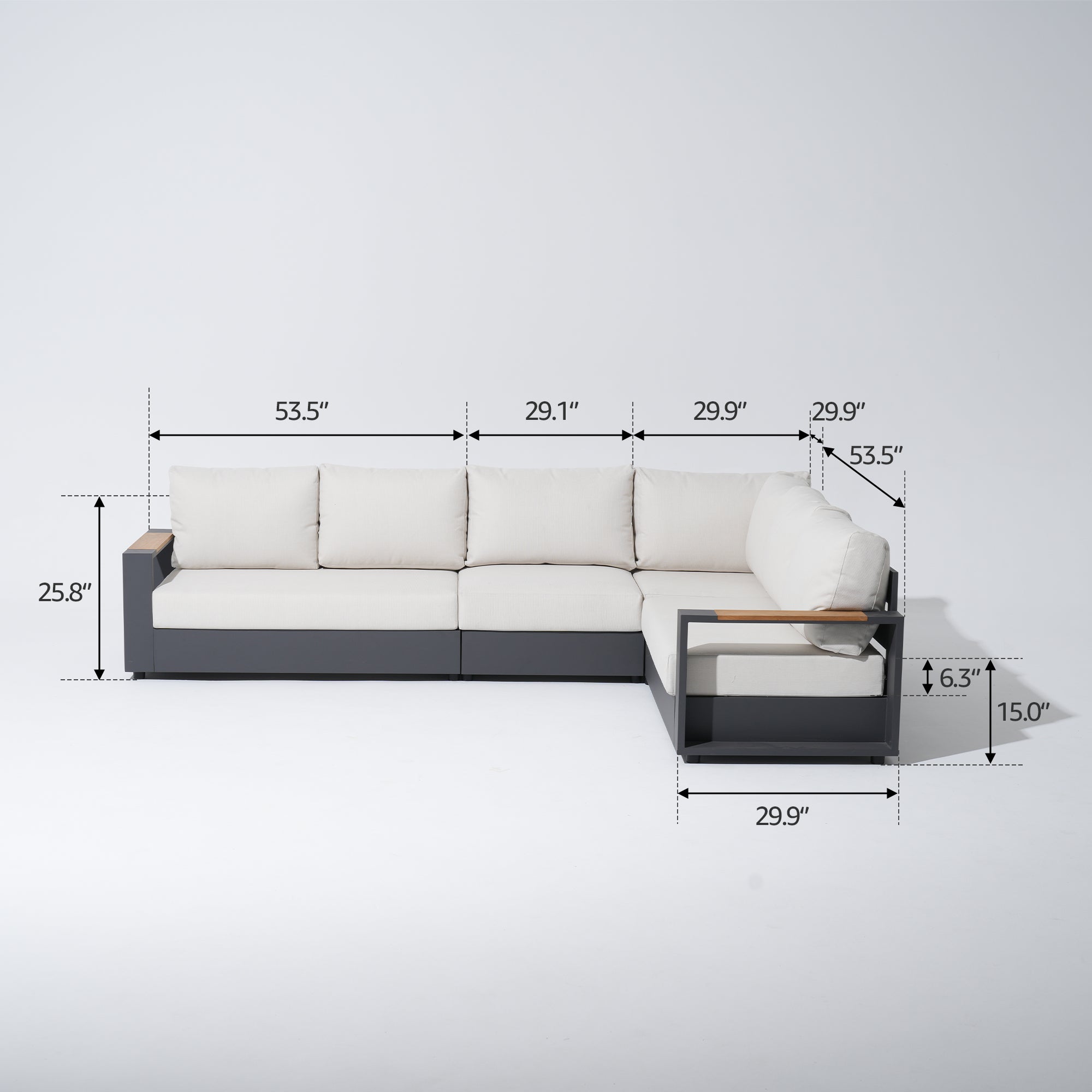 Addison Modular Outdoor Sectional Sofa Set with Chair and Ottoman, Dark Grey Aluminum