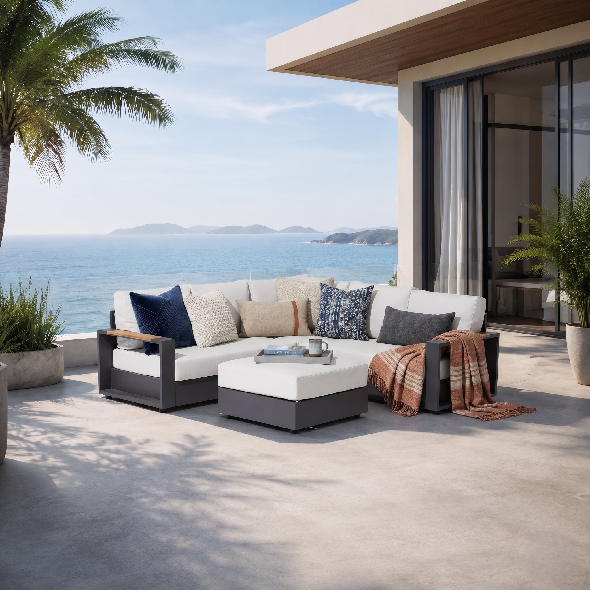 Addison Modular Outdoor Sectional Sofa Set, Dark Grey Aluminum & Creamy White Cushions- Jardina Premium Modern Outdoor Patio Furniture Sets