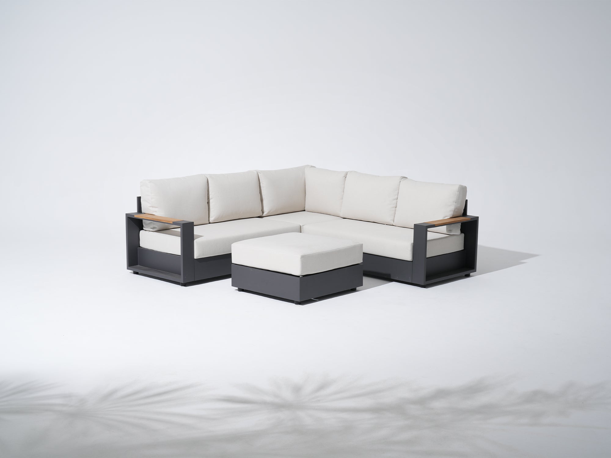 Modern aluminum outdoor sectional sofa set with white cushions