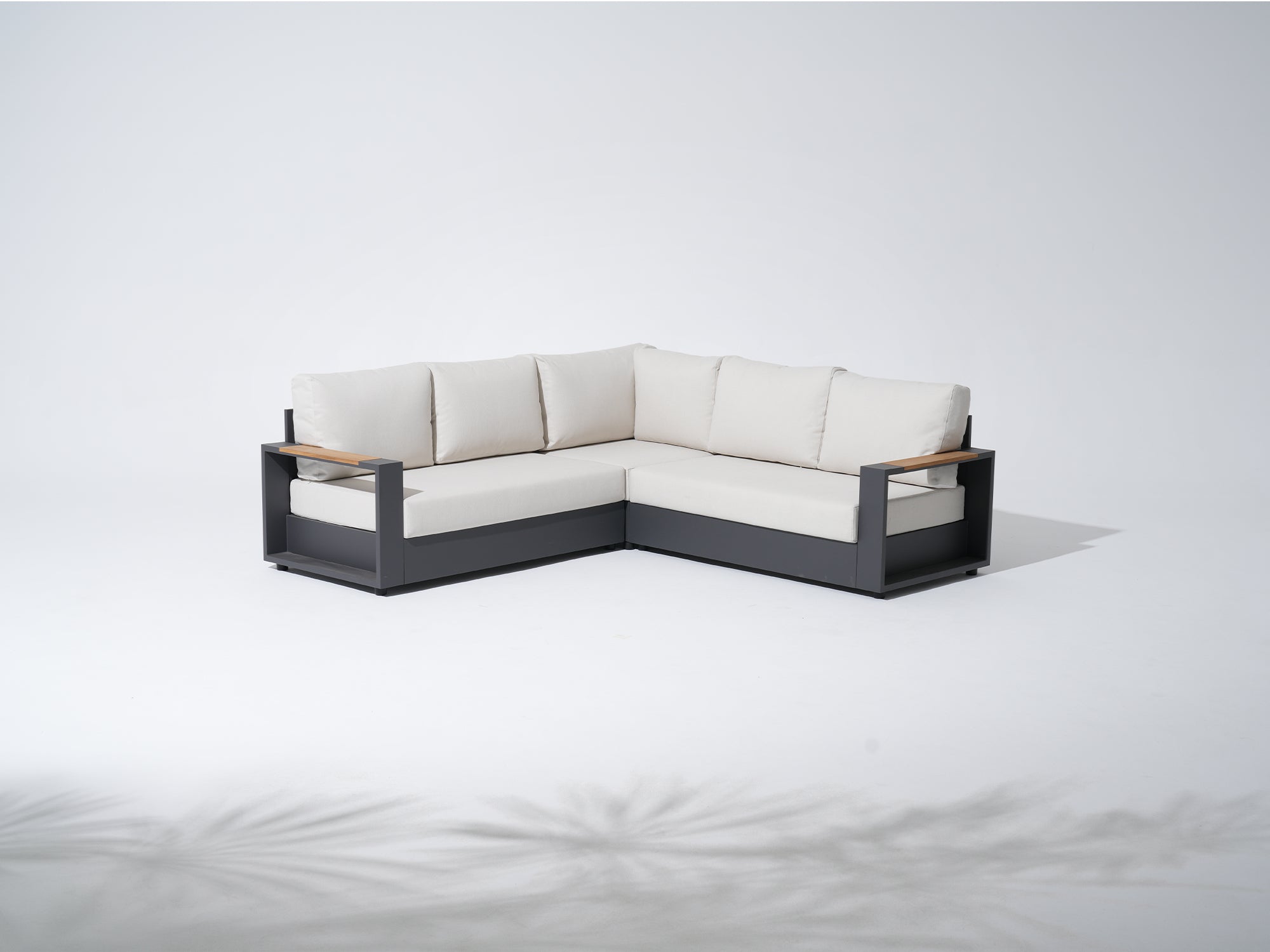 aluminum Sectional sofa with white cushions