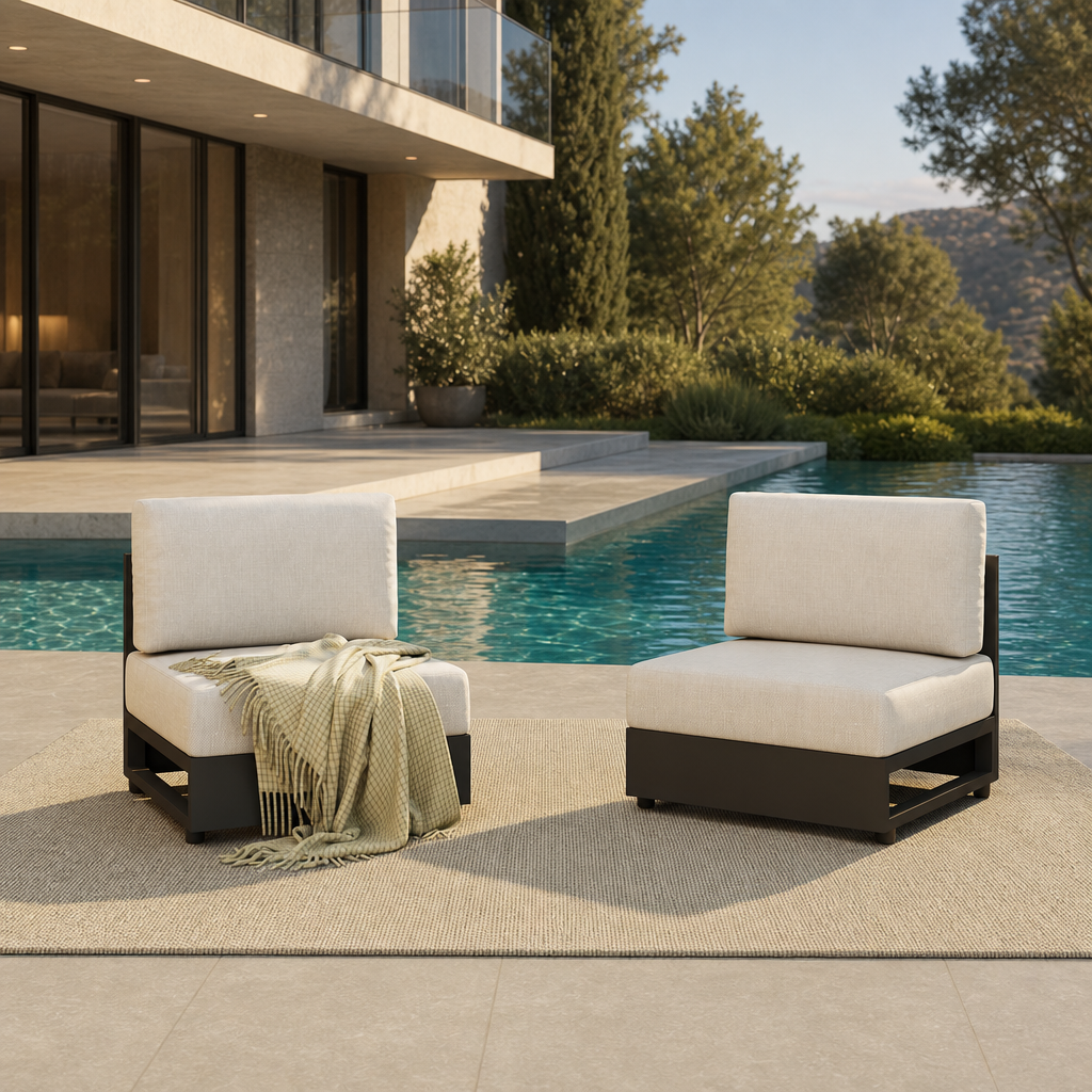 Addison Modern Aluminum Armless Chair with Cushions, Dark Grey