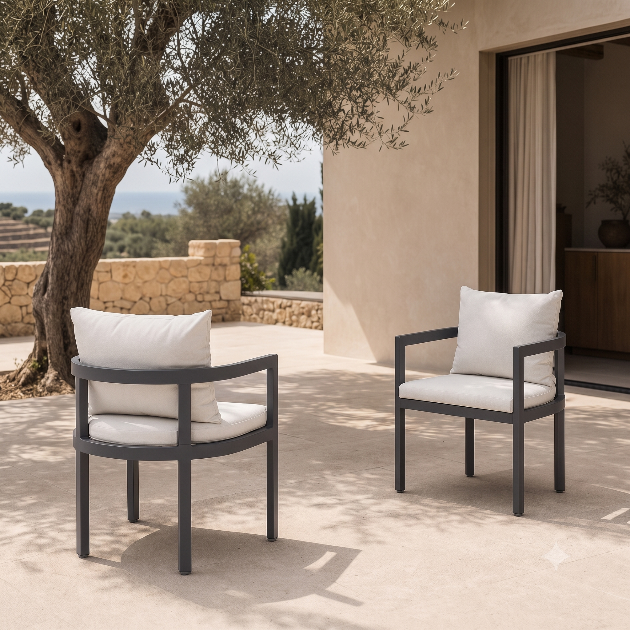 Sova Outdoor Aluminum Dining Chairs, Charcoal Frame, U-Shaped Design, Set of 2/4/6