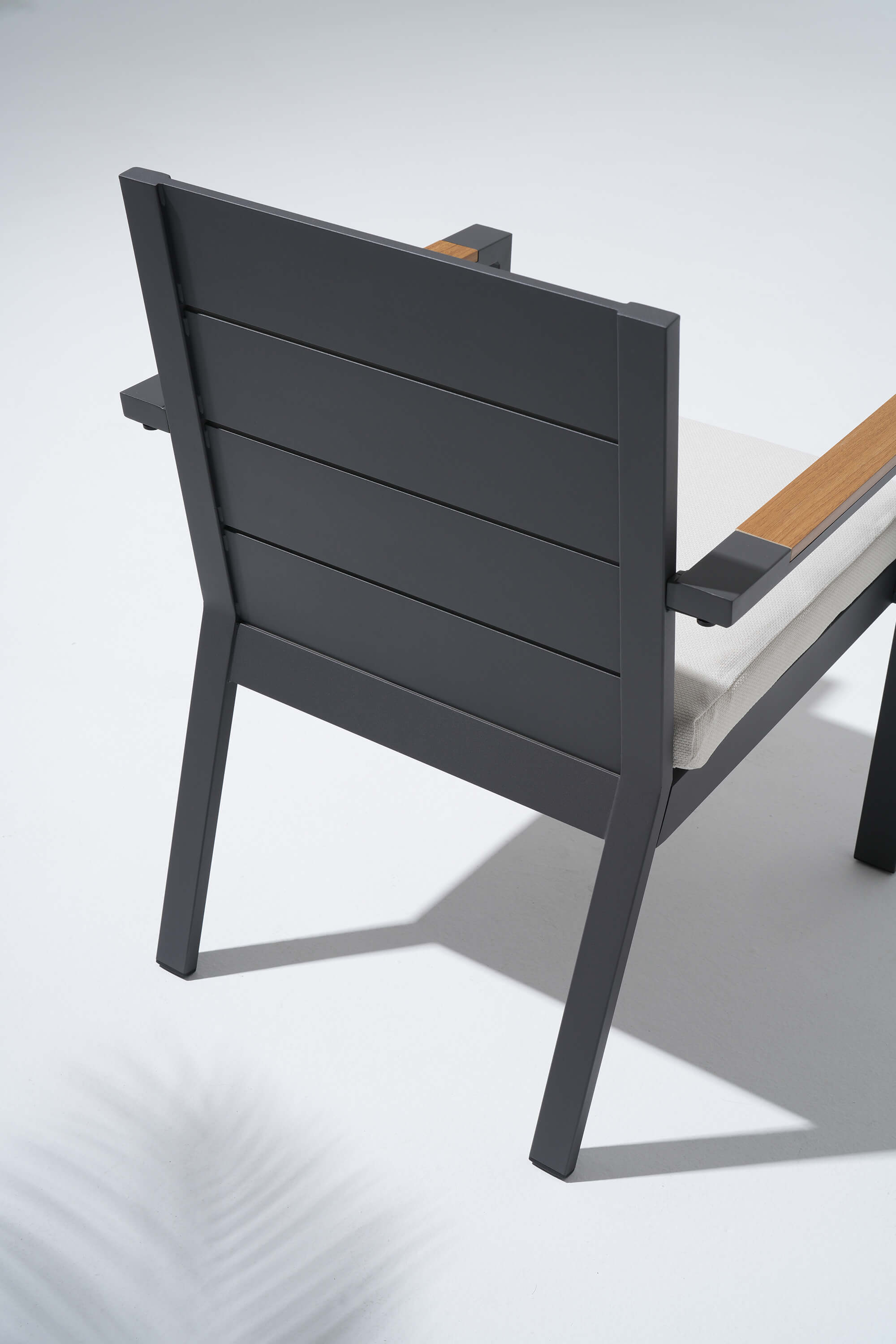 Gray outdoor chair with wooden seat
