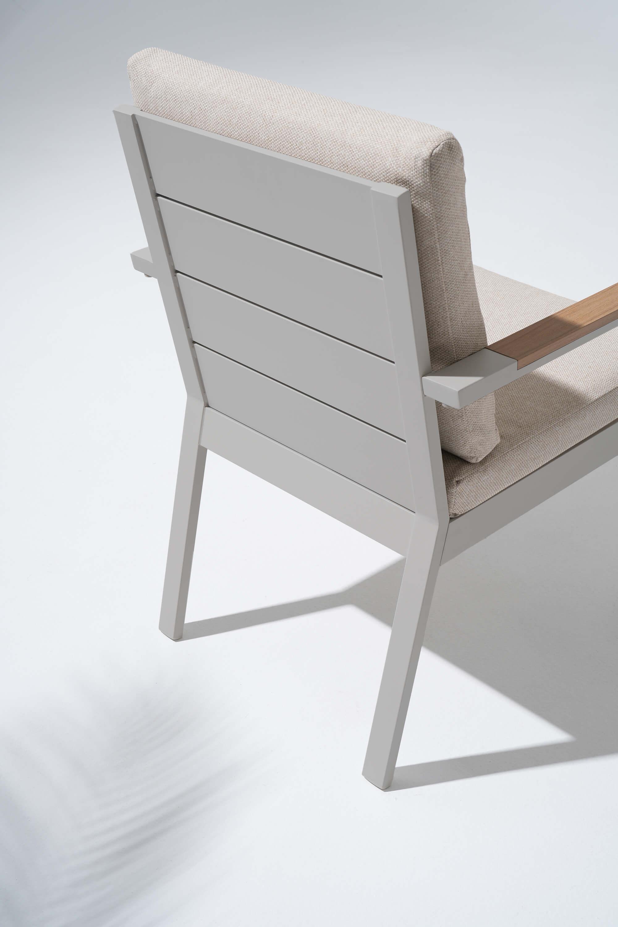 Modern chair with white frame and beige cushion - Jardina Premium Modern Outdoor Dining Furniture