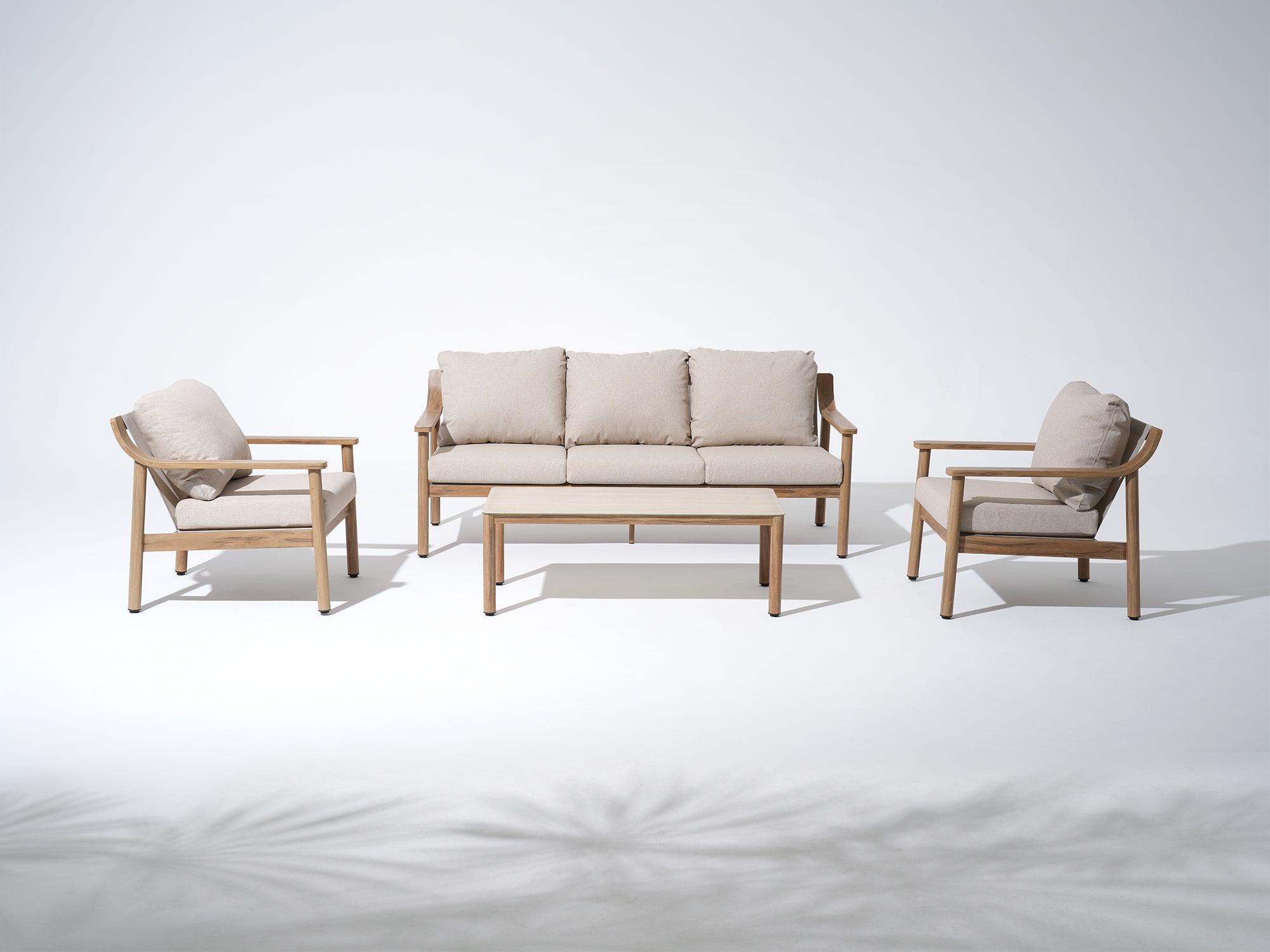 Arlo Textilene Mesh Light Beige Outdoor Seating Set, Wood-Look, Aluminum Frame
