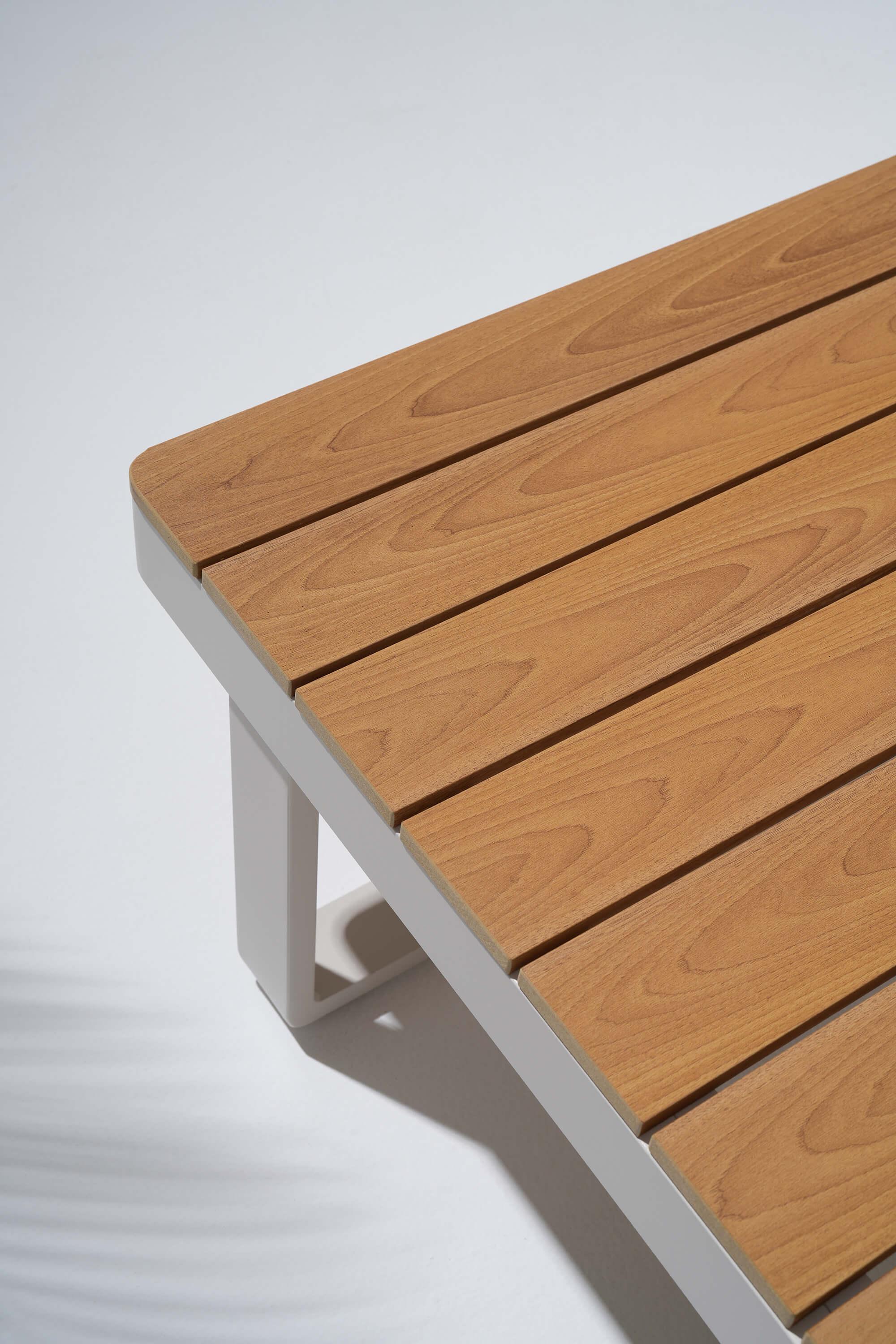 Addison outdoor sectional coffee table woodtop detail