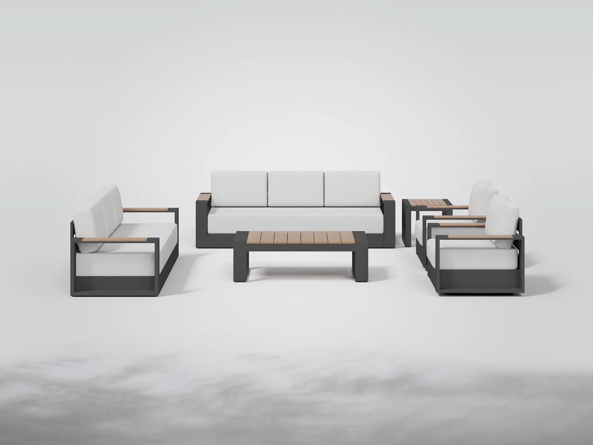 Addison Modern Metal Outdoor Sofa Set, Dark Grey Aluminum Frame, Swivel Chairs, 8 Seats