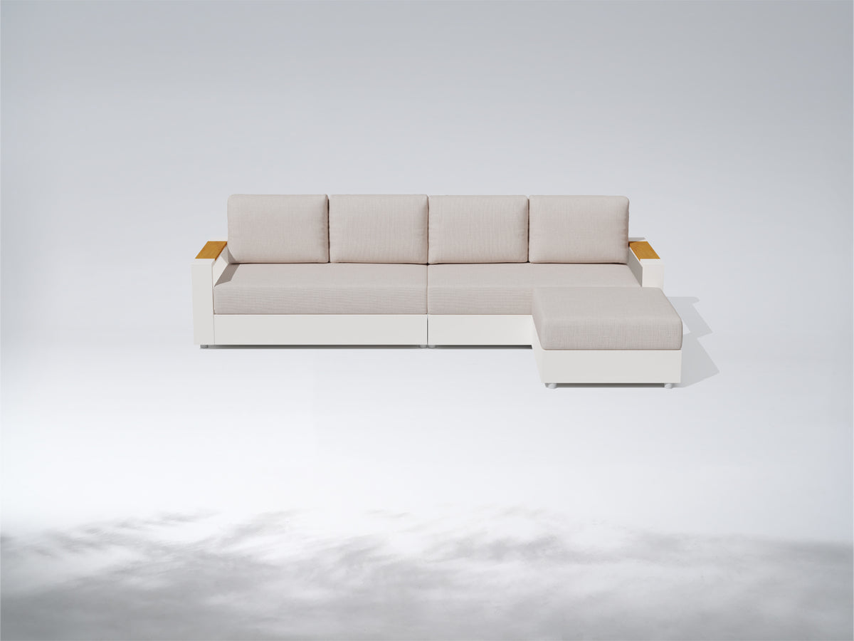 Addison Aluminum Outdoor Modular Sectional Sofa, L‑Shaped & U‑Shaped Multiple Layouts, Oyster White