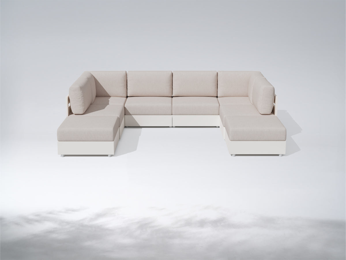 Addison Aluminum Outdoor Modular Sectional Sofa, L‑Shaped & U‑Shaped Multiple Layouts, Oyster White