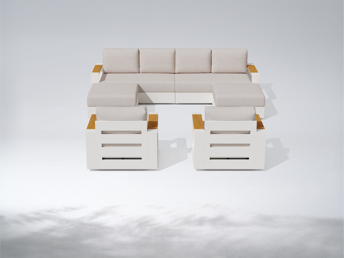 Addison Aluminum Outdoor Modular Sectional Sofa, L‑Shaped & U‑Shaped Multiple Layouts, Oyster White