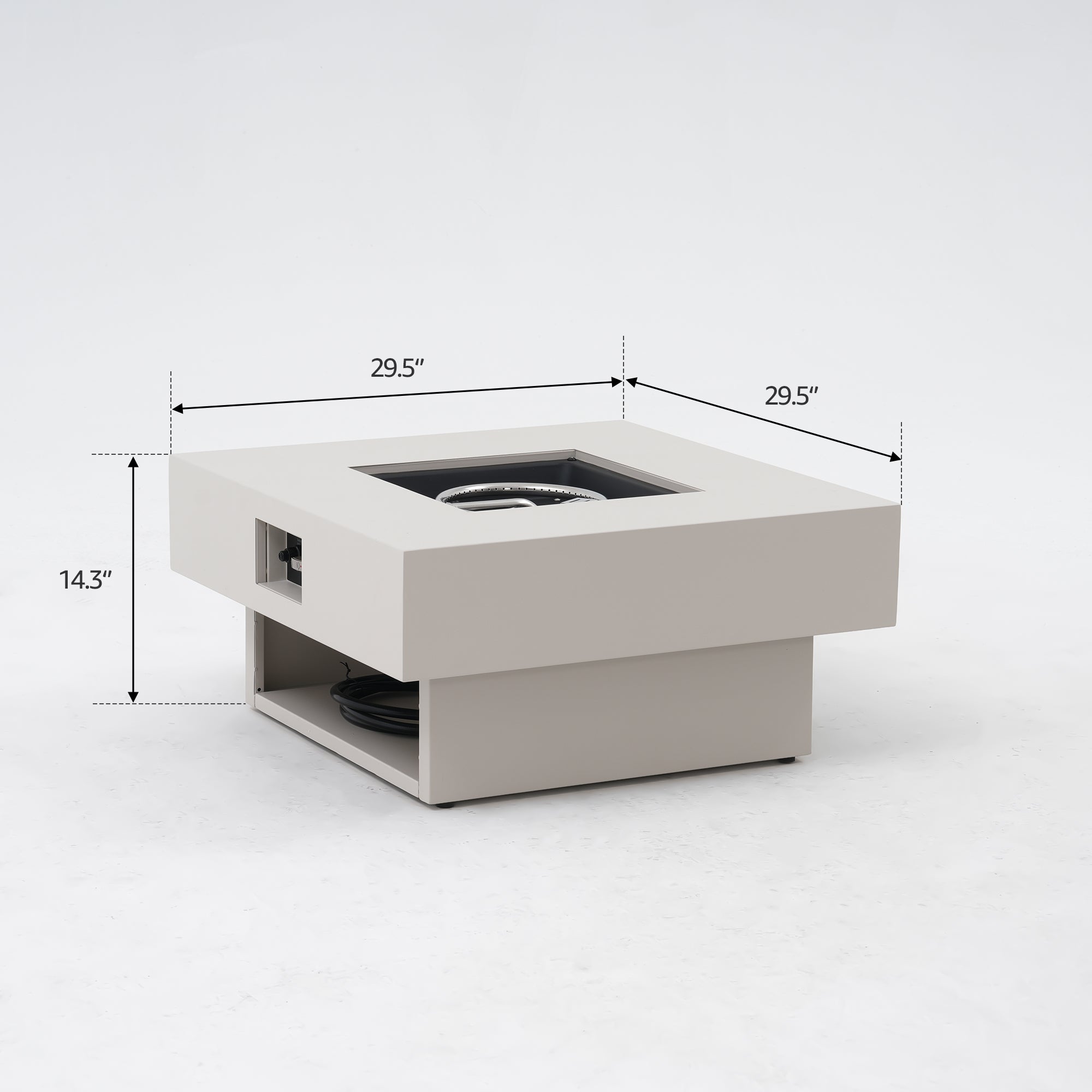 Addison Oyster White Outdoor Aluminum Lounge Chair Set with Square Fire Pit Table, Linen Olefin Cushion