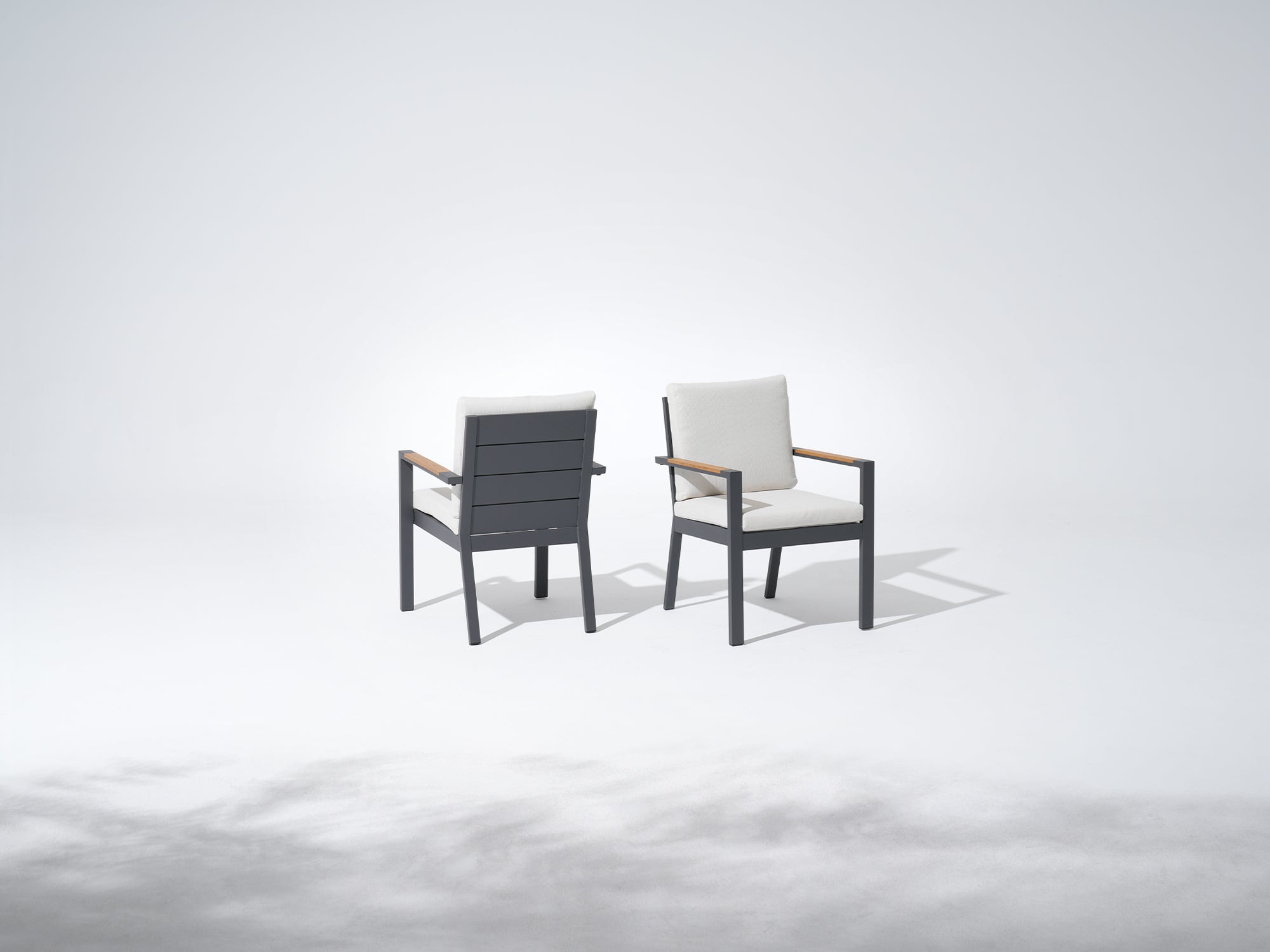 Addison Outdoor Aluminum Dining Chairs, Dark Grey Frame, Wood Armrest, Set of 2/4/6