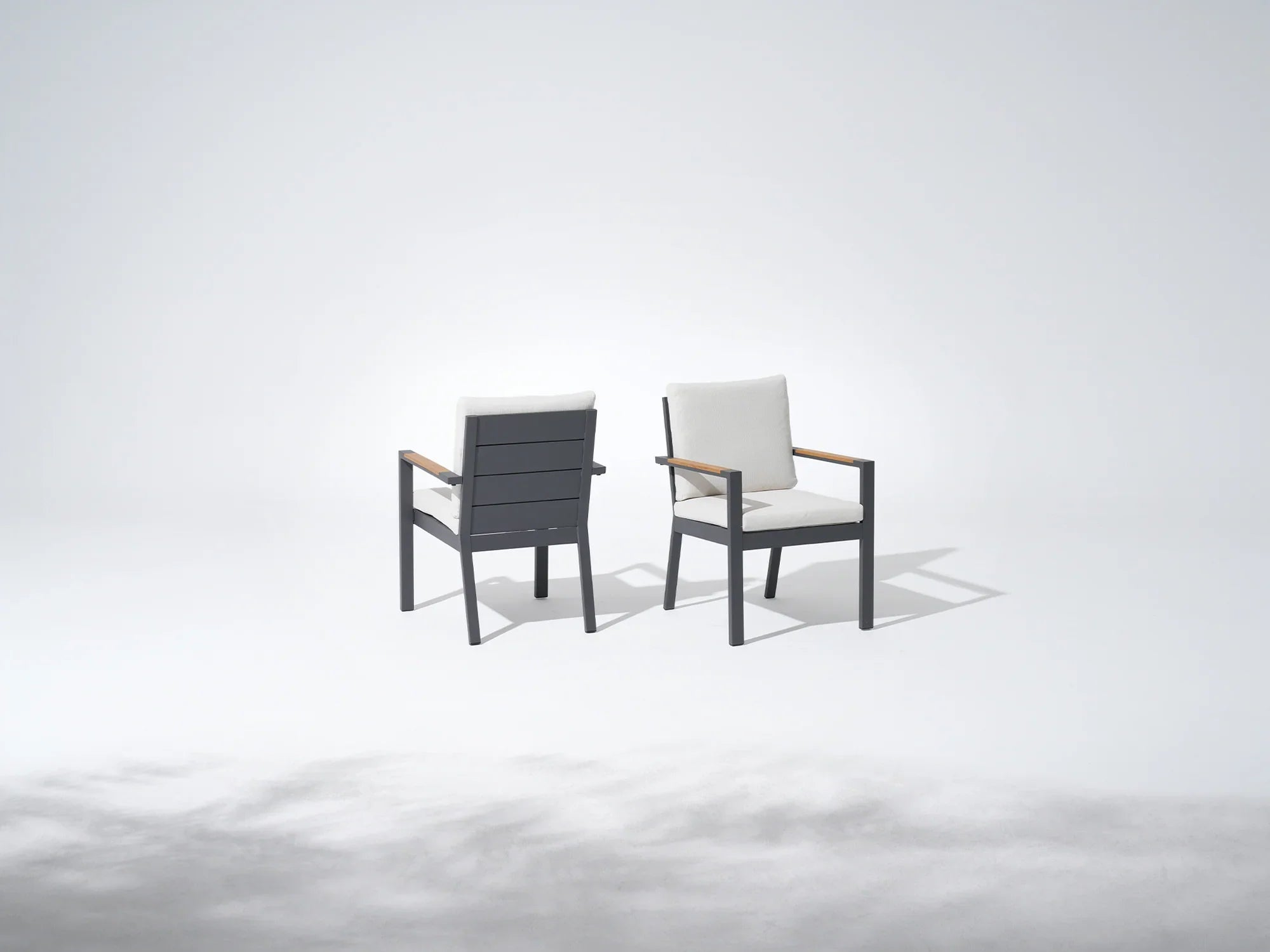 Outdoor Aluminum Dining Chairs, Dark Grey Frame, Wood Armrest, Set of 2 - Jardina Premium Modern Outdoor Dining Furniture