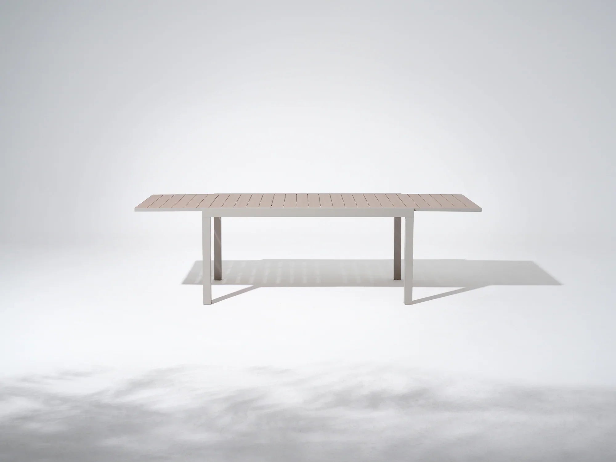 extendable aluminum dining table with wooden tabletop