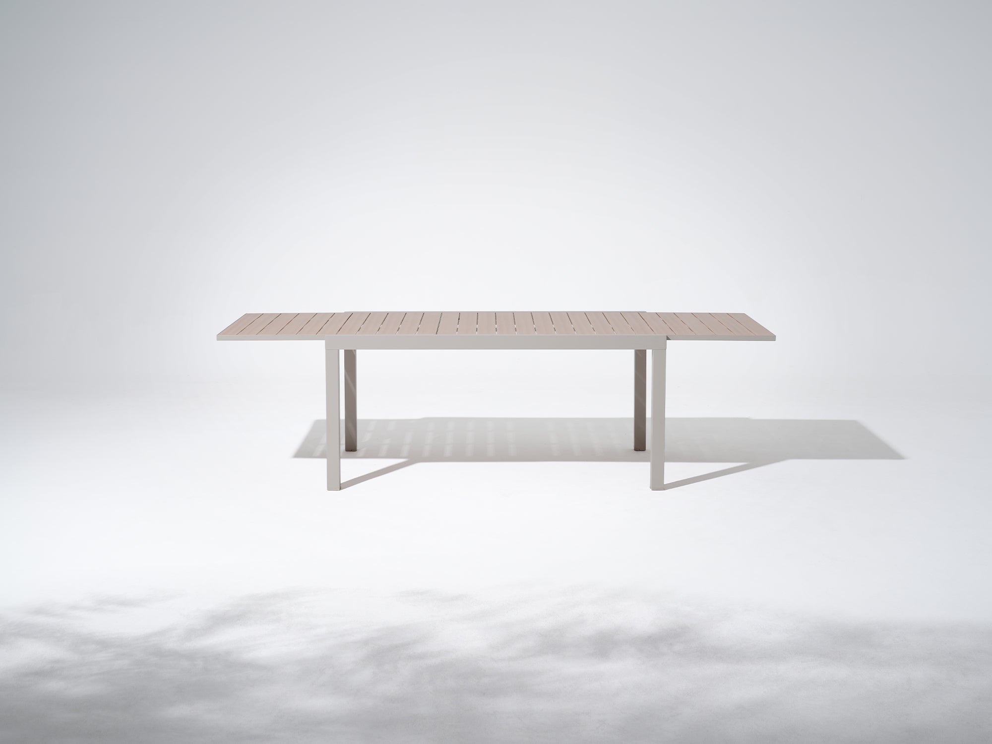 extendable aluminum dining table with wooden tabletop