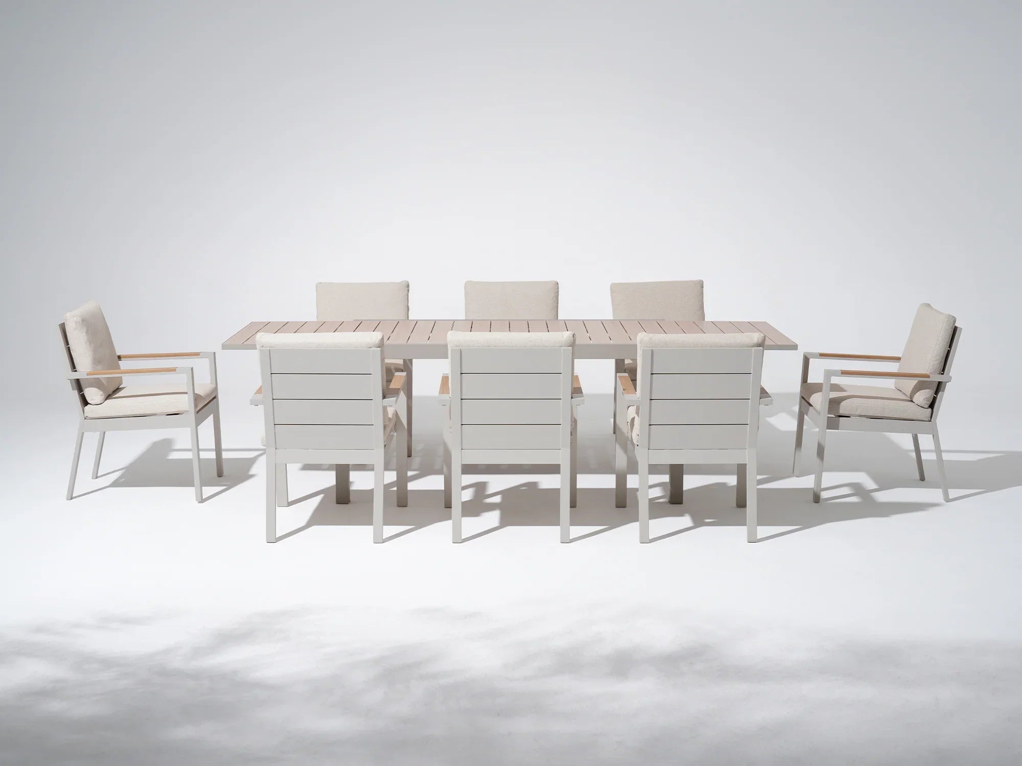 White aluminum outdoor dining table with chairs for 8 people - Jardina Premium Modern Outdoor Dining Furniture