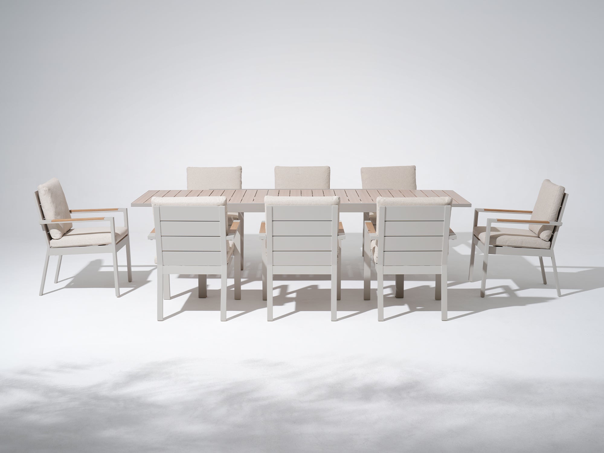 White aluminum outdoor dining table with chairs for 8 people - Jardina Premium Modern Outdoor Dining Furniture