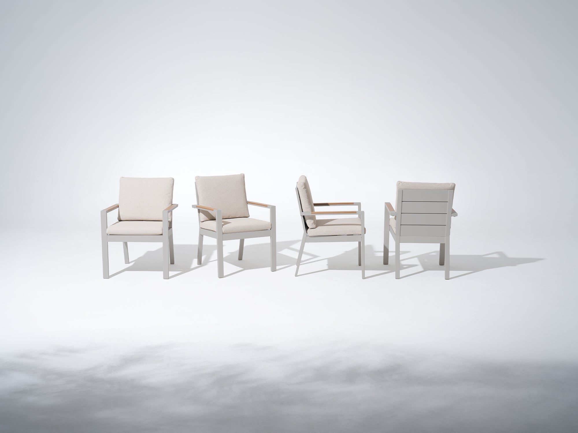 Addison Outdoor Aluminum Dining Chair, Linen Cushions, Oyster White Frame