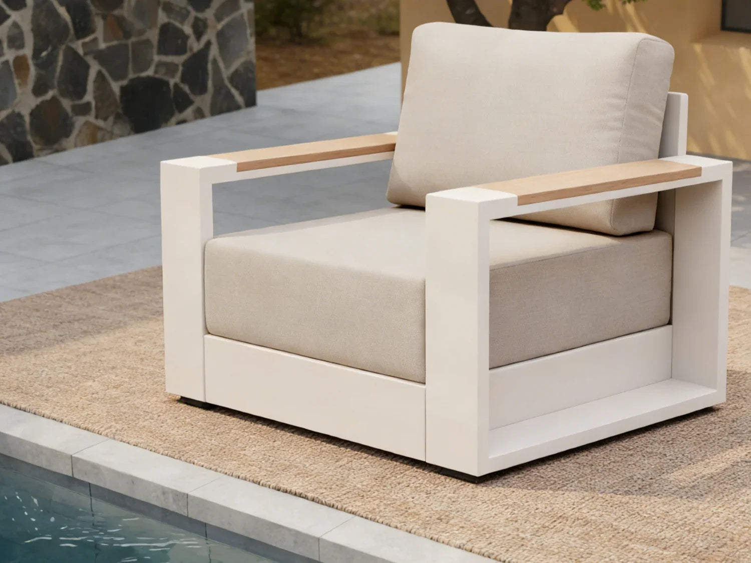 Addison Aluminum Outdoor Lounge Chair with Linen Olefin Cushions, Set of 2