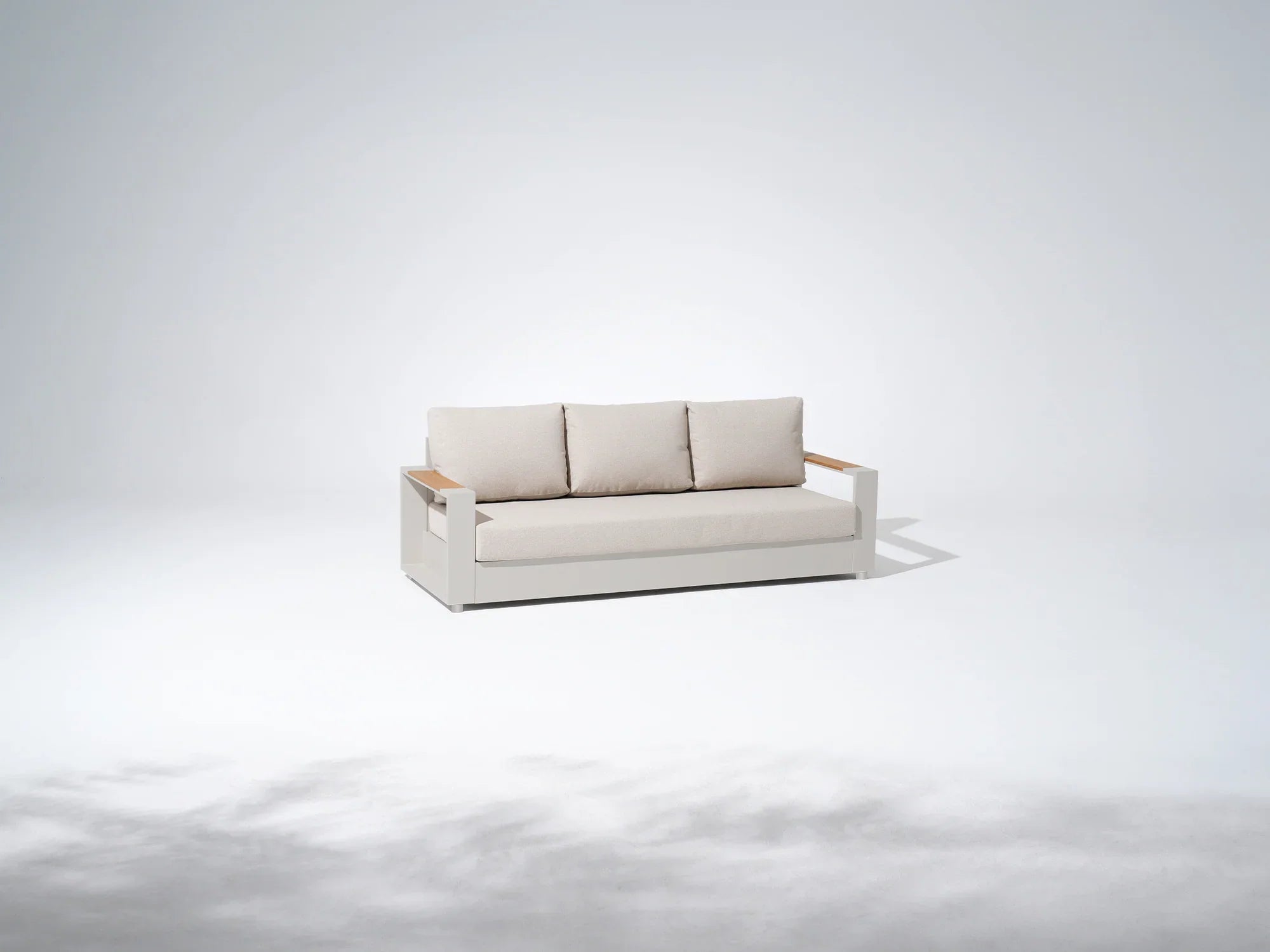 Addison Modern Metal Outdoor Sofa Set, Light Beige Aluminum Frame, Linen Olefin Cushion