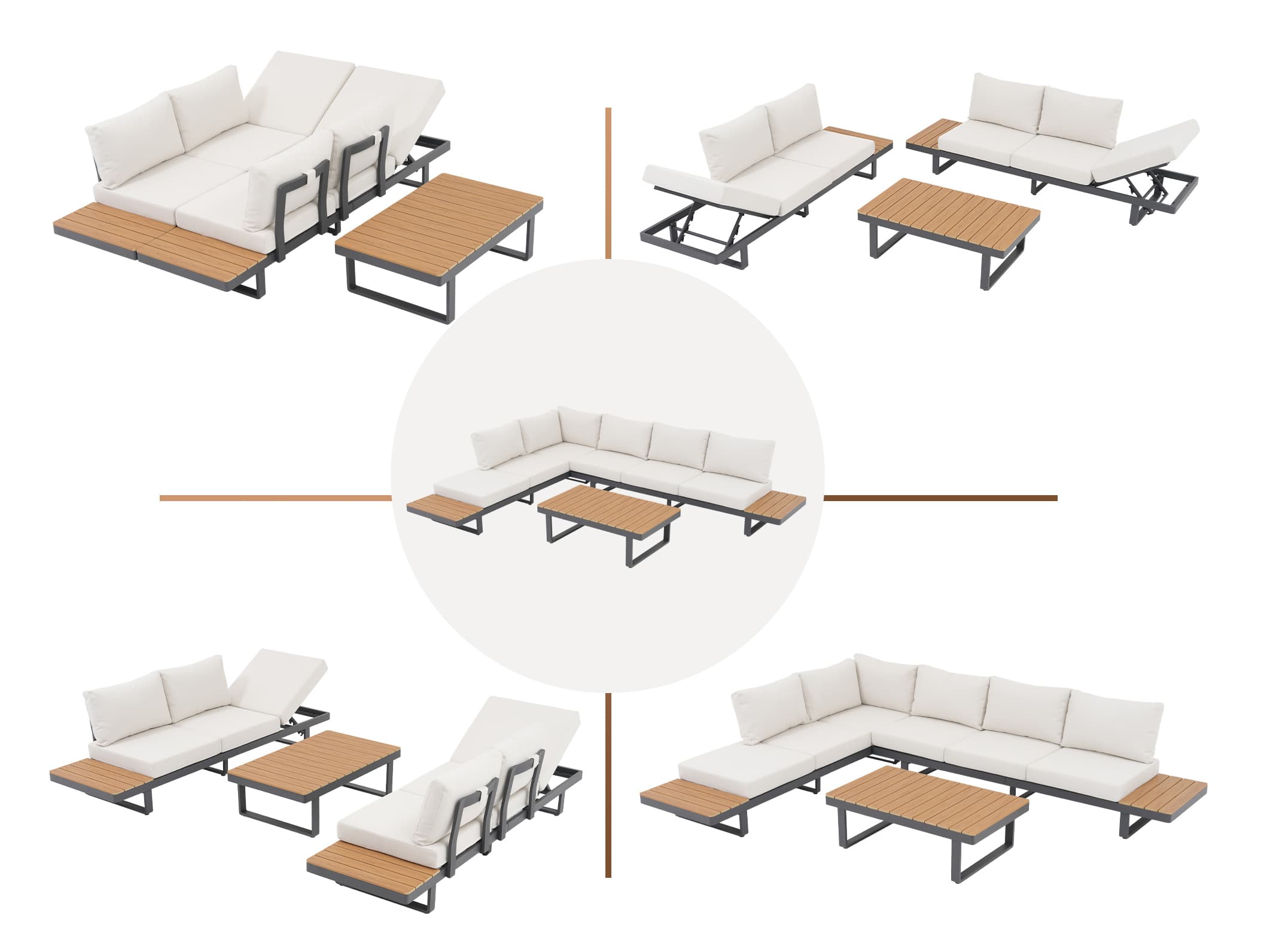 Addison dark grey aluminum outdoor sectional sofa with multiple placement options