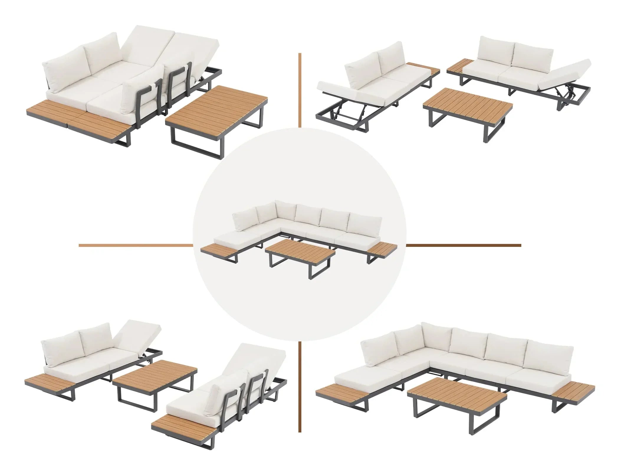 Addison dark grey aluminum outdoor sectional sofa with multiple placement options