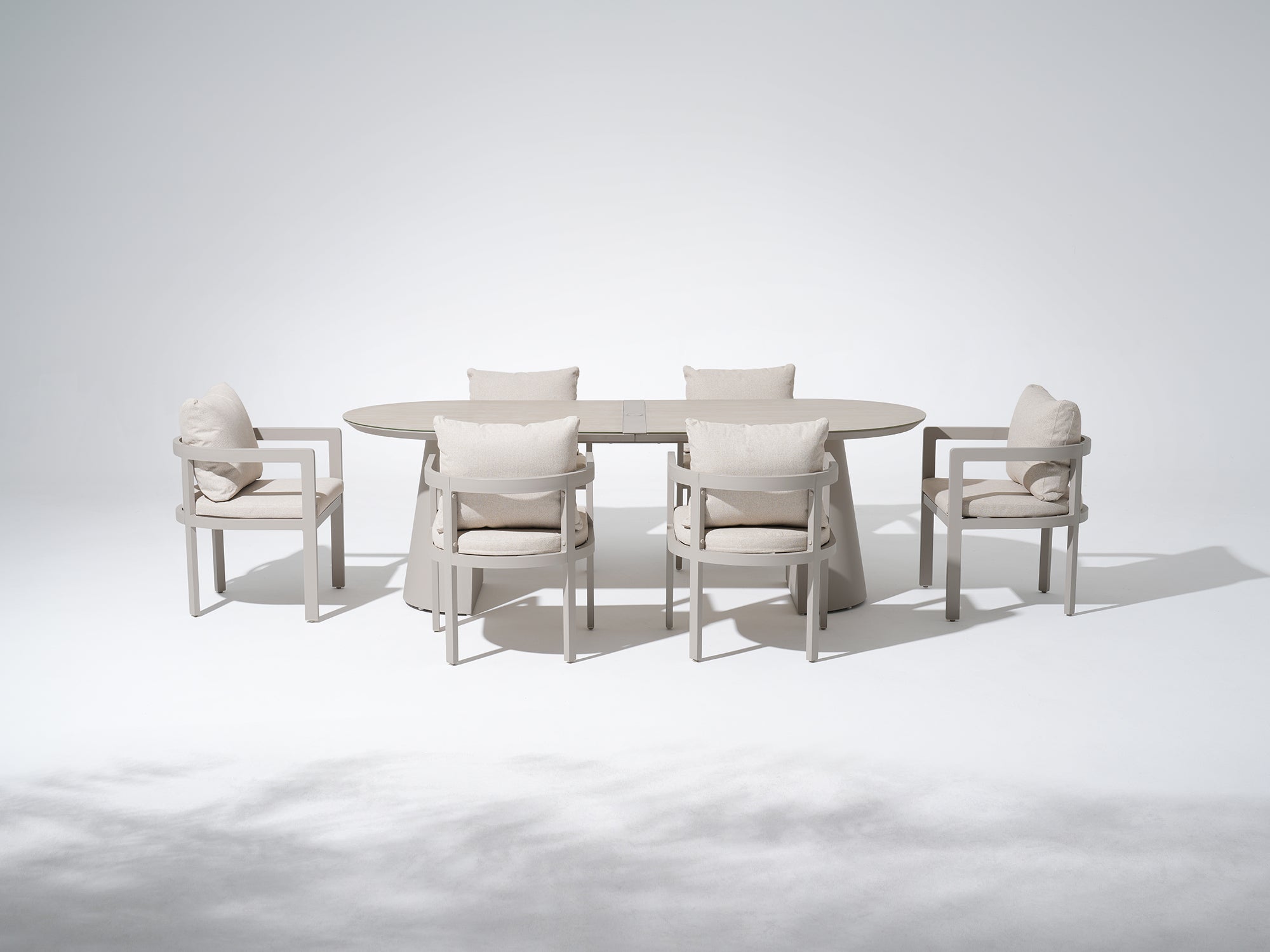 Addison Outdoor Aluminum Dining set, Light Beige Frame & Tempered Glass Tabletop,6 Seats