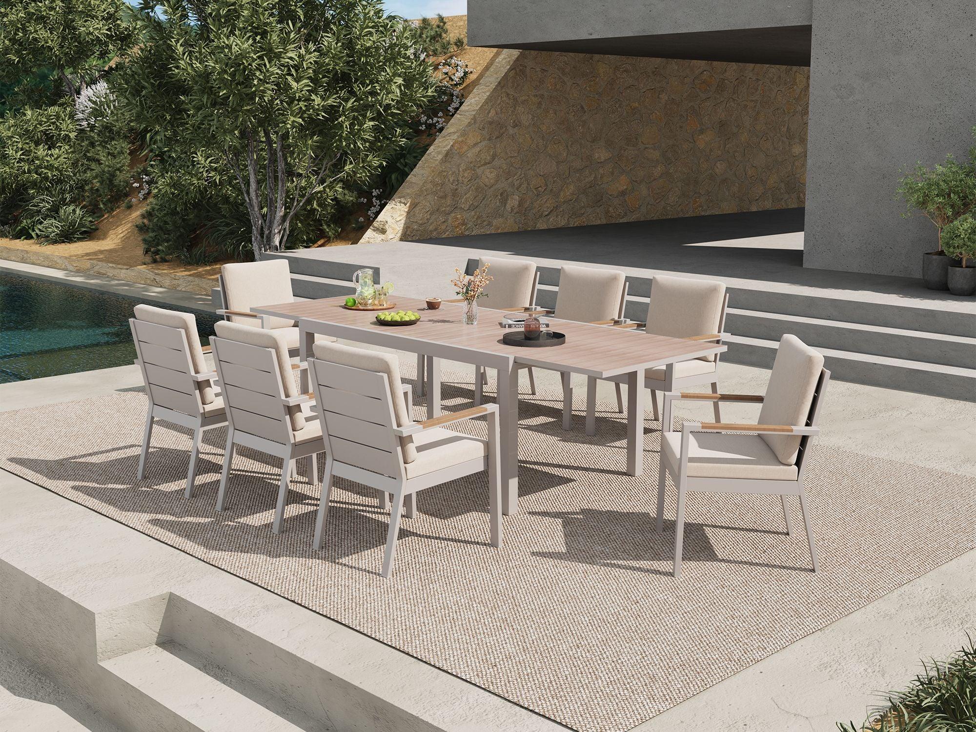 white aluminum Outdoor dining set for 8 person with cushions - Jardina Premium Modern Outdoor Dining Furniture