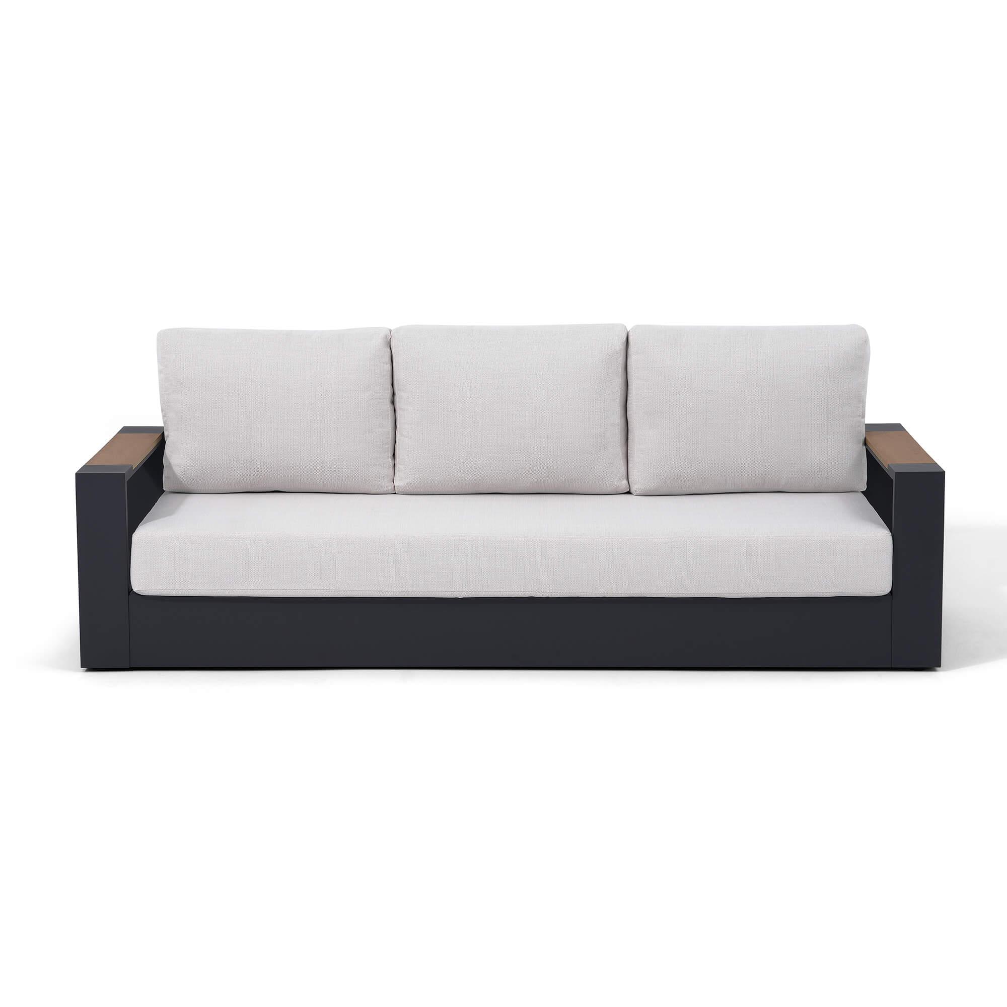 Modern outdoor sofa with white cushions and black aluminum frame- Jardina Modern Premium Patio Outdoor Furniture