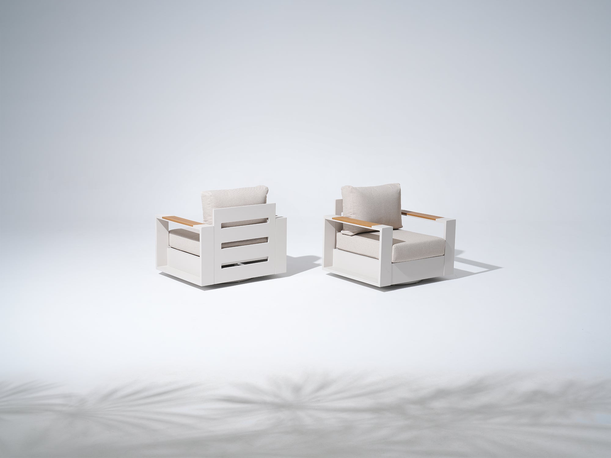 Addison Modern Aluminum Outdoor Swivel Lounge Chair Set of 2, Oyster White Frame and Linen Cushions