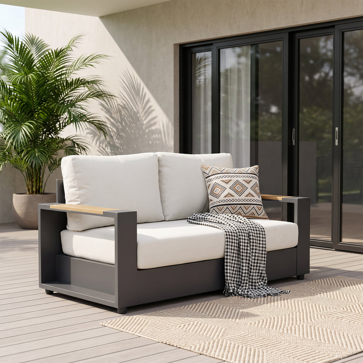 Addison Charcoal Outdoor Loveseat, Aluminum Frame & Olefin Cushion