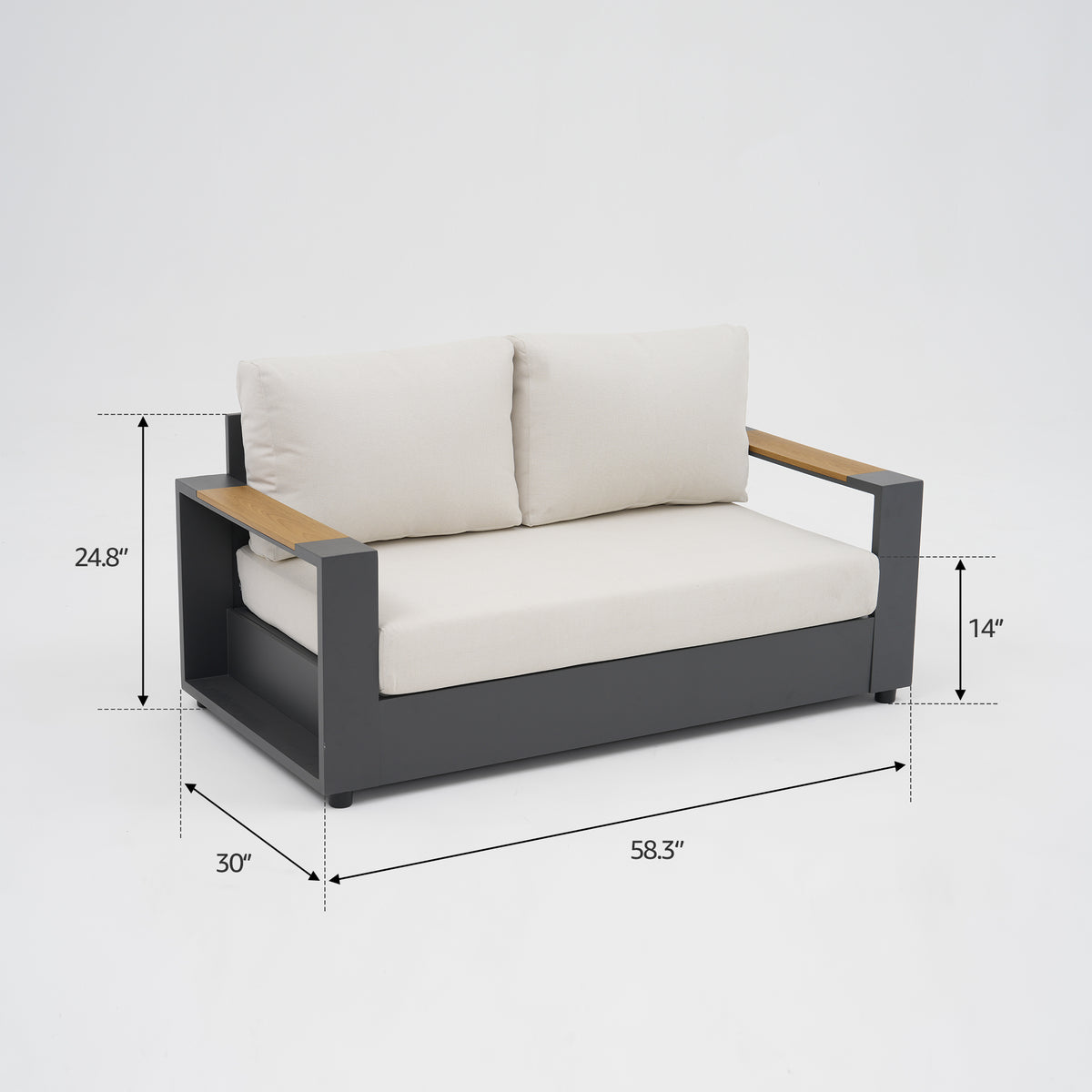 Addison Charcoal Outdoor Loveseat, Aluminum Frame & Olefin Cushion