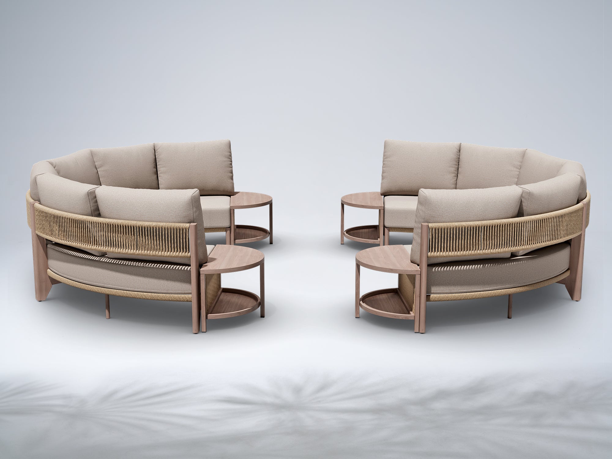 Arlo 10-Piece Outdoor Modular Conversation Set, Open Circle Configuration Wood-Look with Aluminum Frame