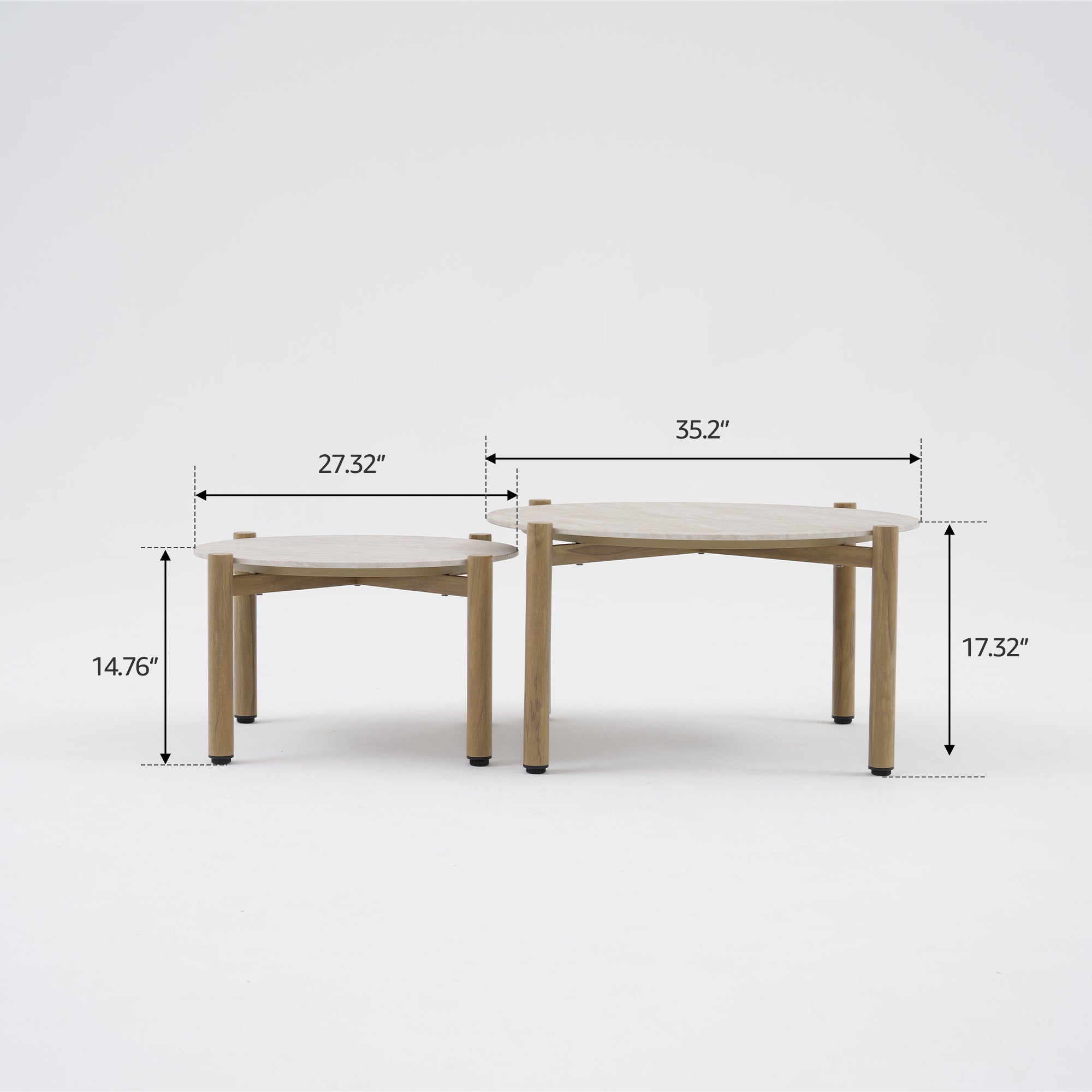 Arlo 5-Piece Aluminum Rope Outdoor Seating Set, Wood-Look, Light Beige Cushions, Mixed Tables