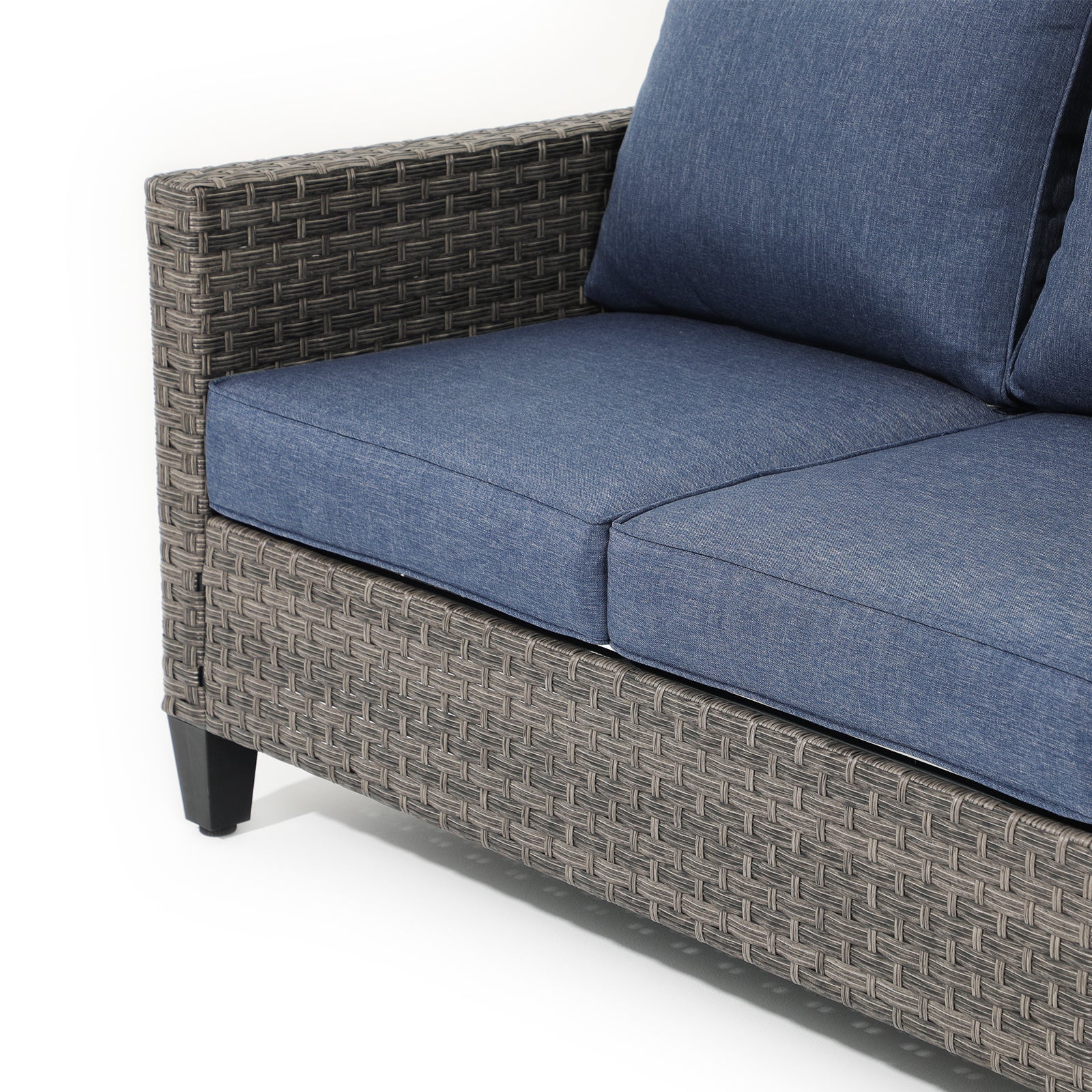 Ayia outdoor lounge chair, rattan design, blue cushion, detailed information - Jardina Furniture#color_Navy Blue