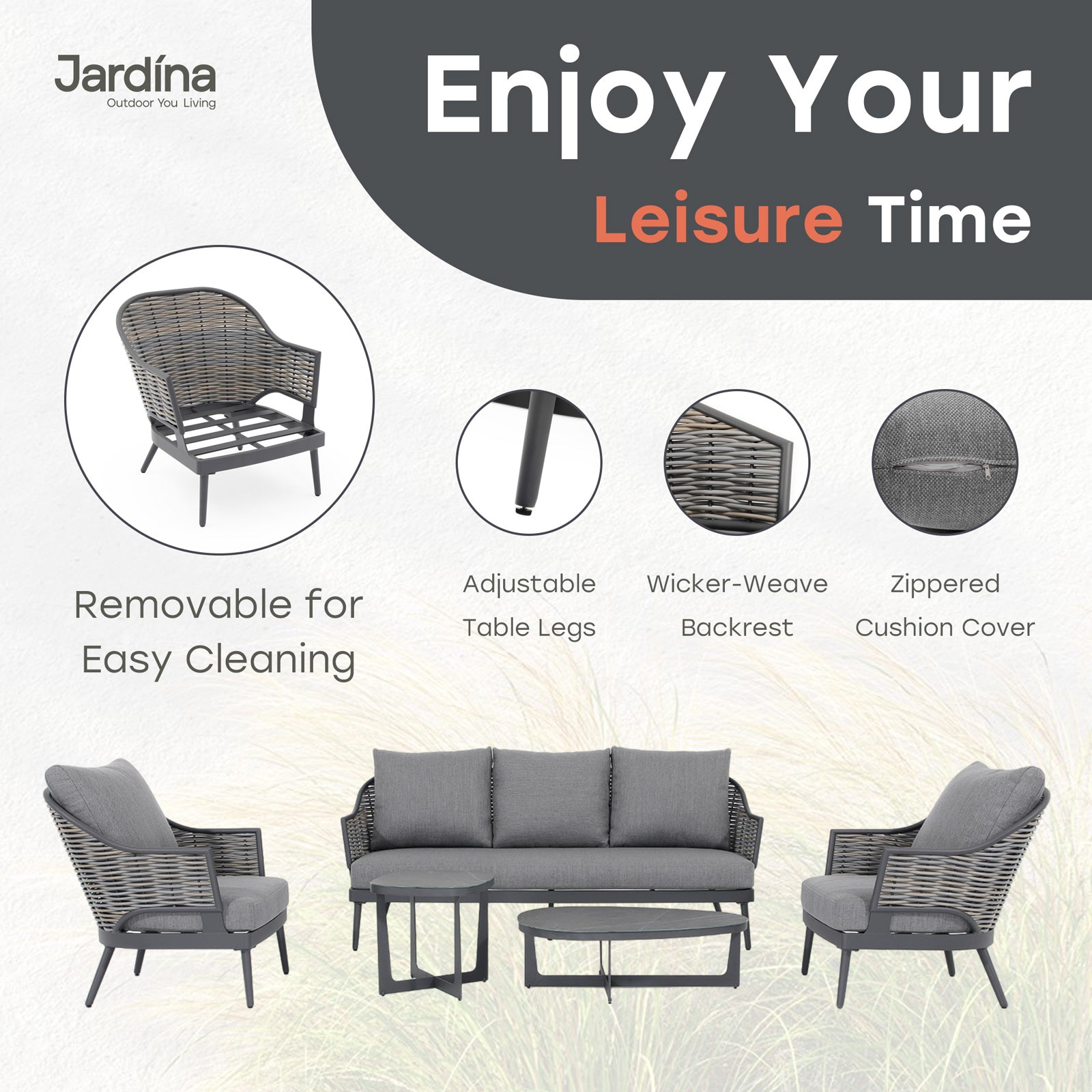 grey modern outdoor sofa set with cushions