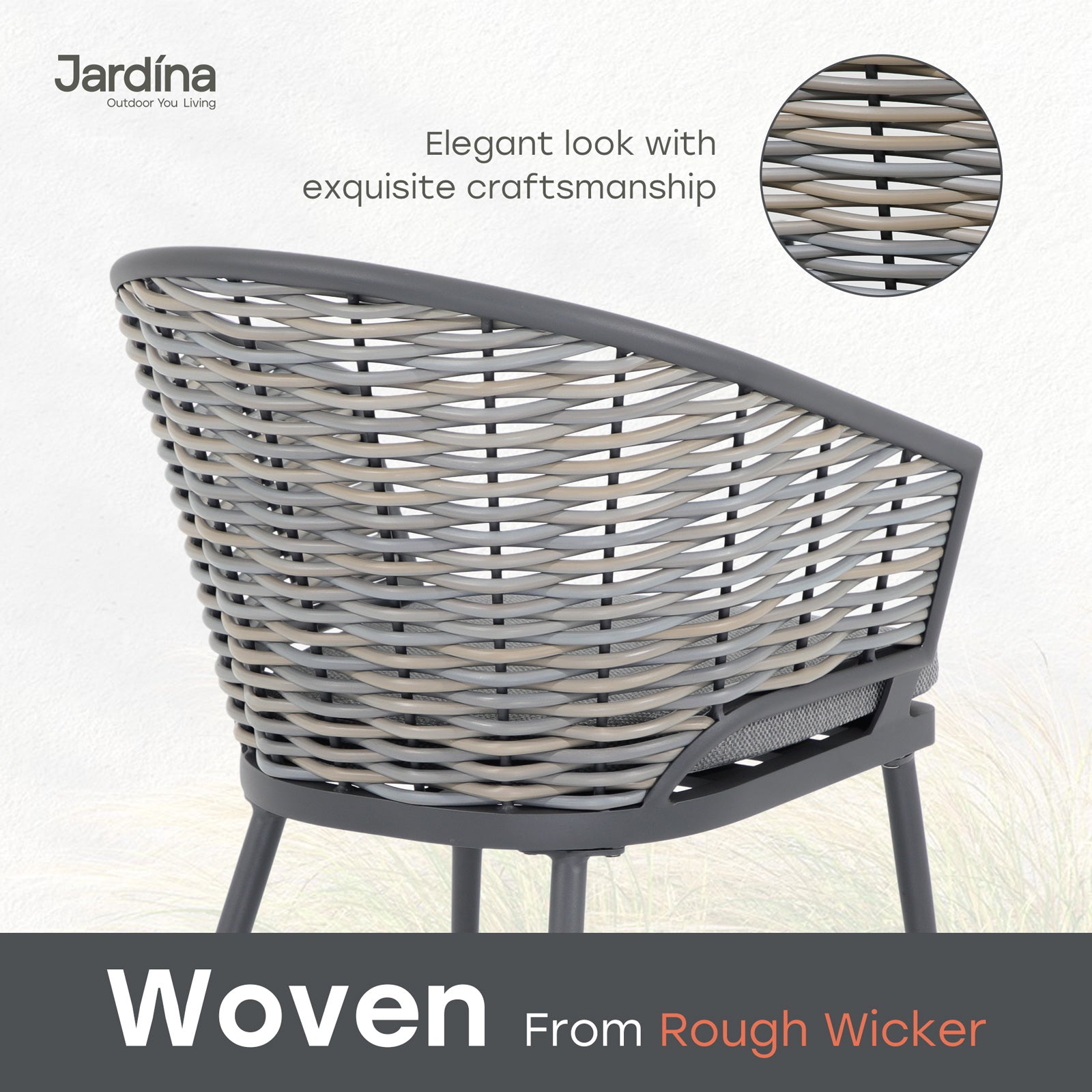 grey modern wovon rope outdoor chairs with aluminum frame