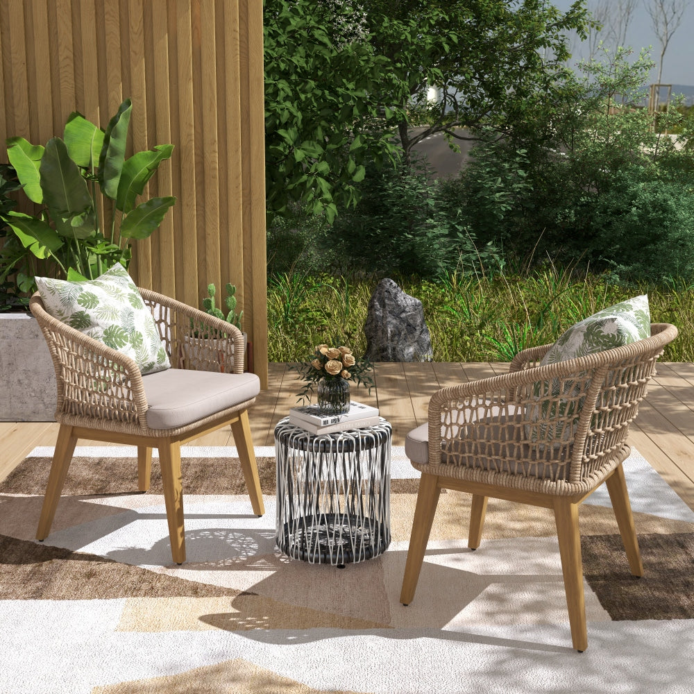 beige outdoor dining chairs with rope design on a rug- Jardina Modern Premium Patio Outdoor Furniture#Color_Beige