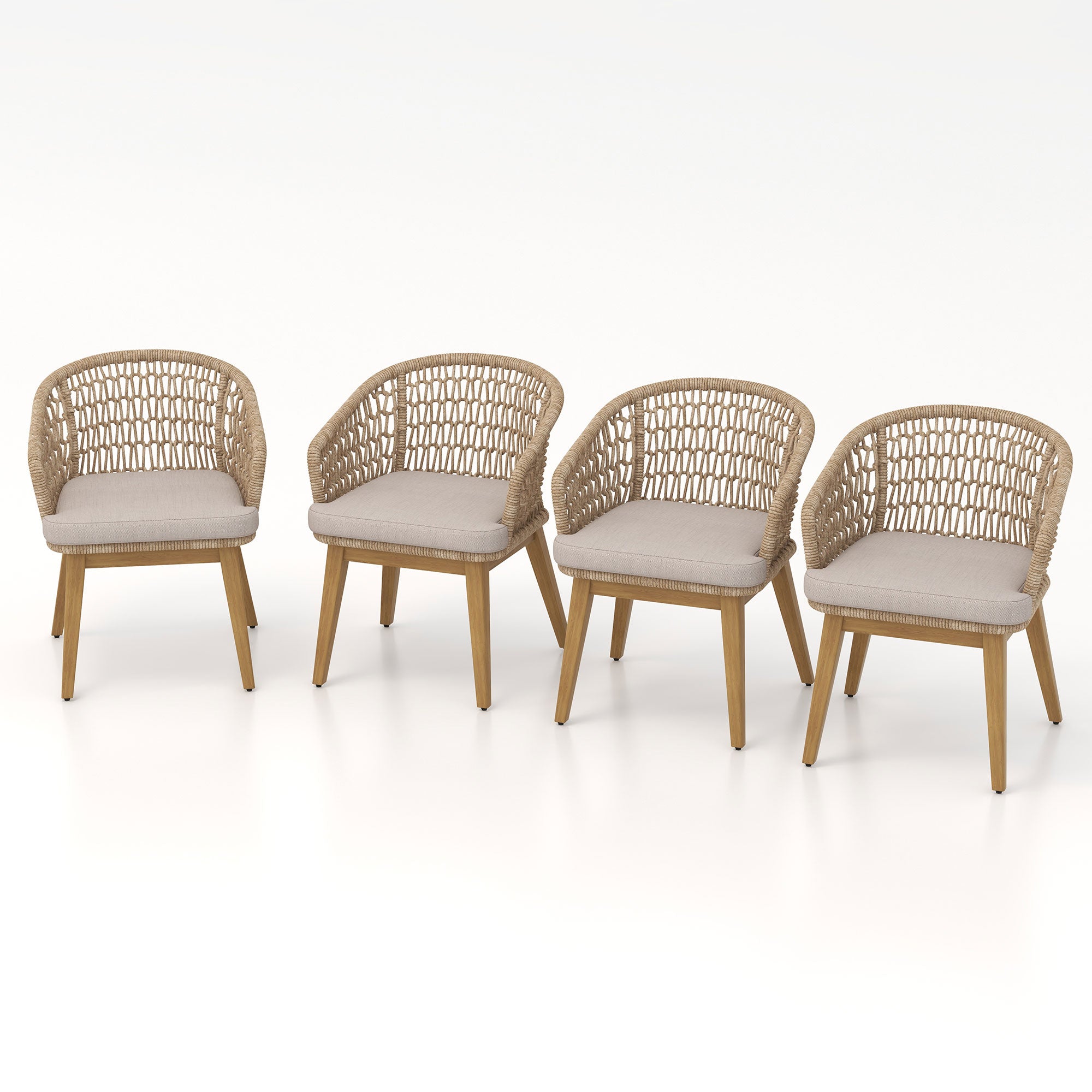 Noto Wooden Patio Dining Chairs with Nylon Honeycomb Design