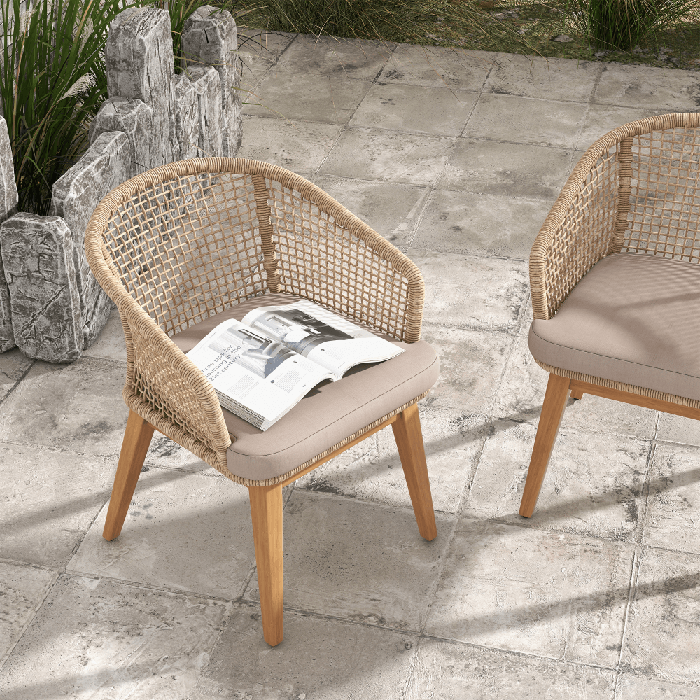 Noto Wooden Outdoor Dining Set with Checkerboard Woven Chairs for 8 People, 90''