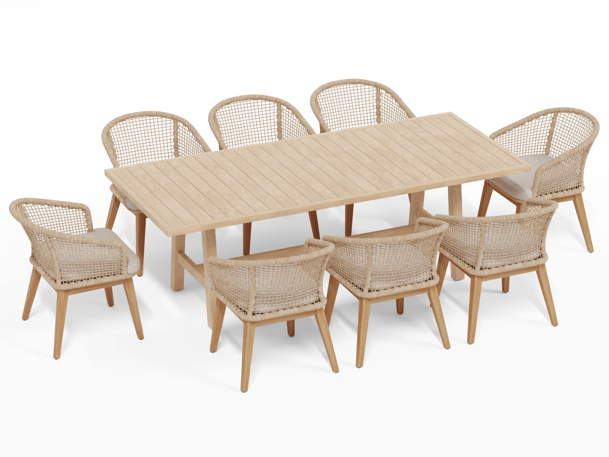 Noto Wooden Outdoor Dining Set with Checkerboard Woven Chairs for 8 People, 90''