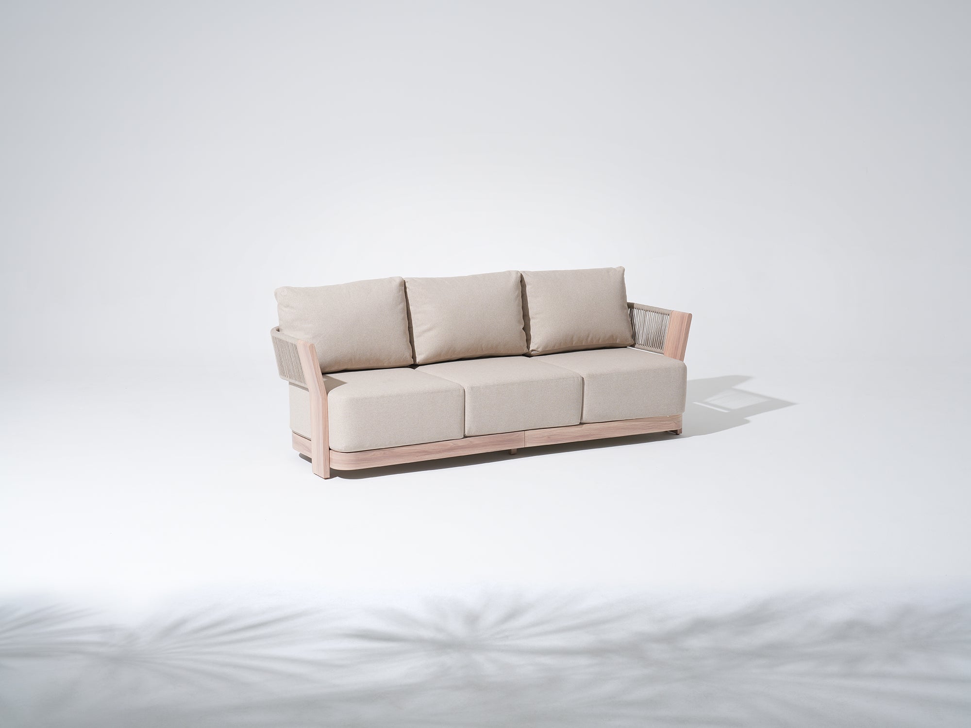 Bosa Rope Rattan Outdoor 3-Seater Sofa, Wood‑Look Aluminum Frame, Linen Olefin Cushion