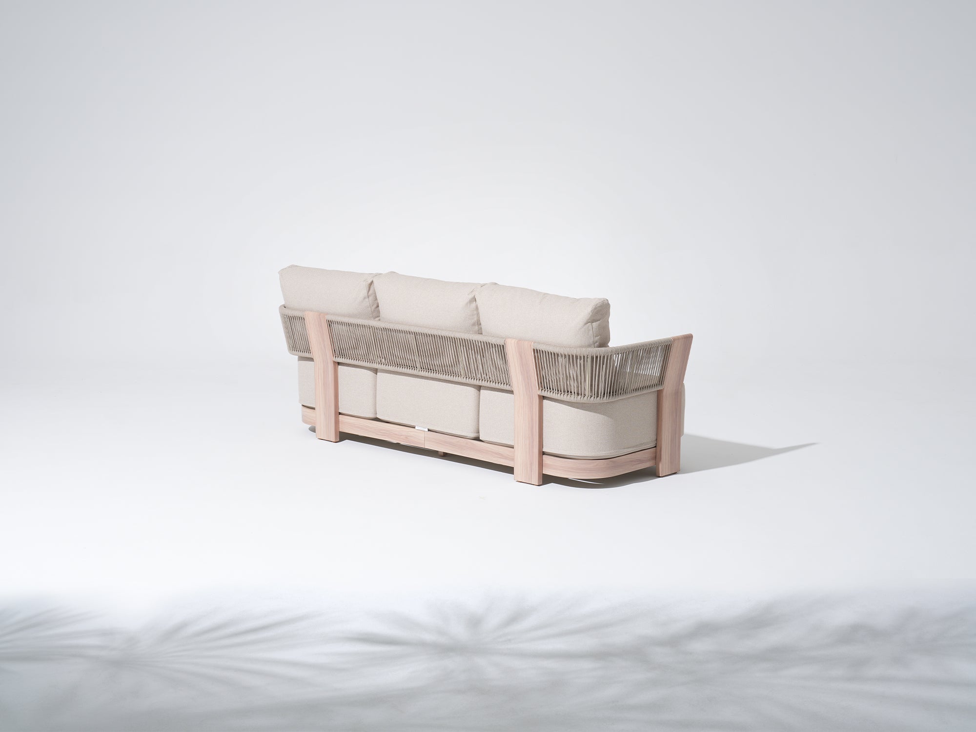Bosa Rope Rattan Outdoor 3-Seater Sofa, Wood‑Look Aluminum Frame, Linen Olefin Cushion