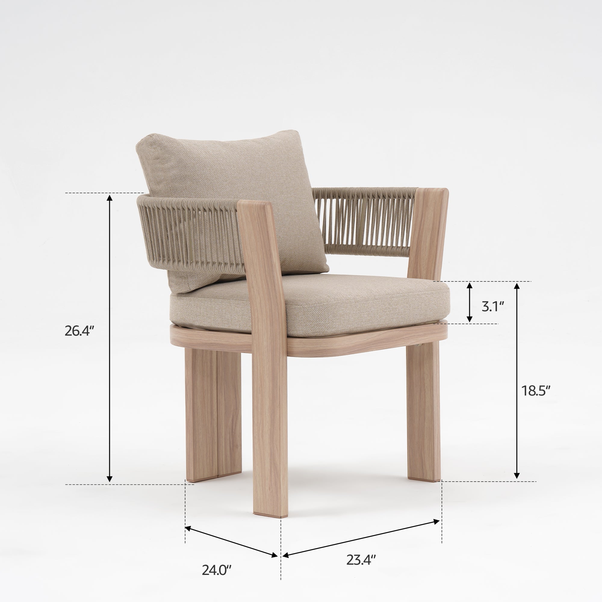 Bosa Aluminum Outdoor Dining Set for 6-8 Seats, Light Beige& Rope Design, 86.6" Table