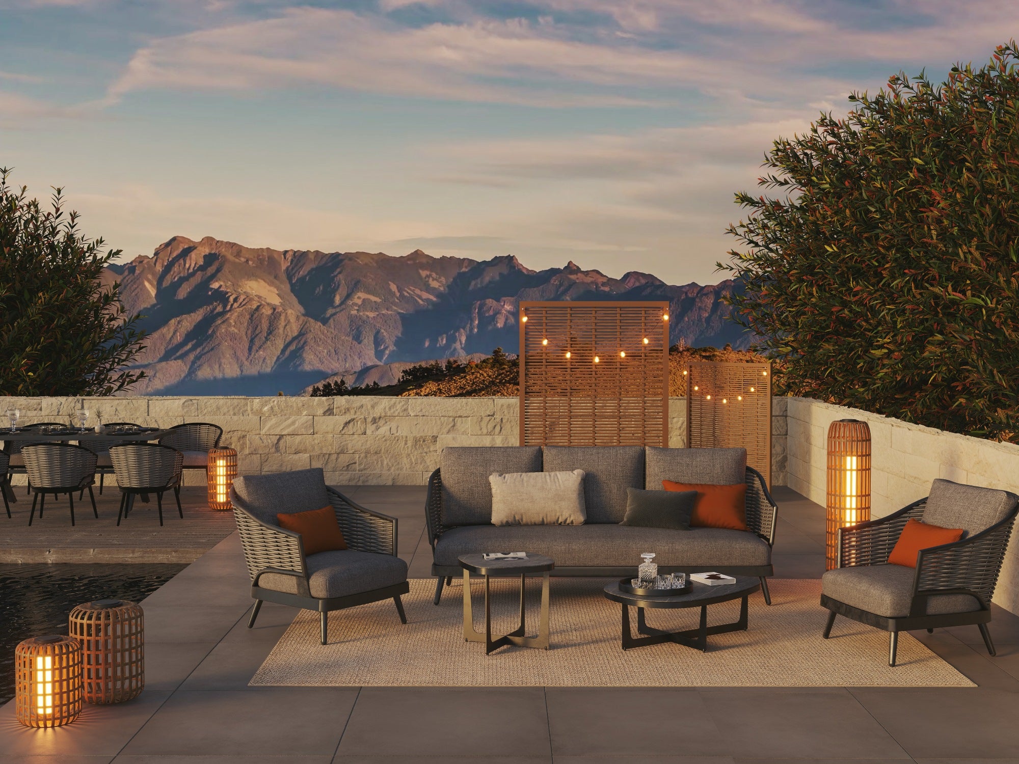 Burano 5-Piece Grey Aluminum Patio Sofa Set with 2 Coffee Tables
