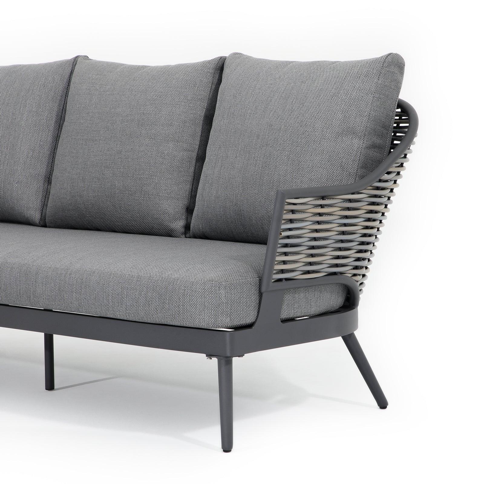 Burano Grey wicker armchair grey cushions detail - Jardina Furniture