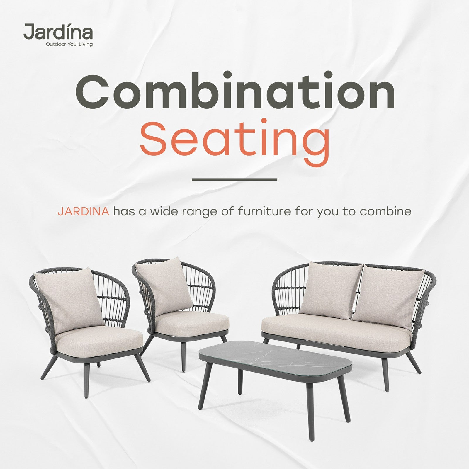 modern grey outdoor seating set, aluminum rope conversation set 4 seat