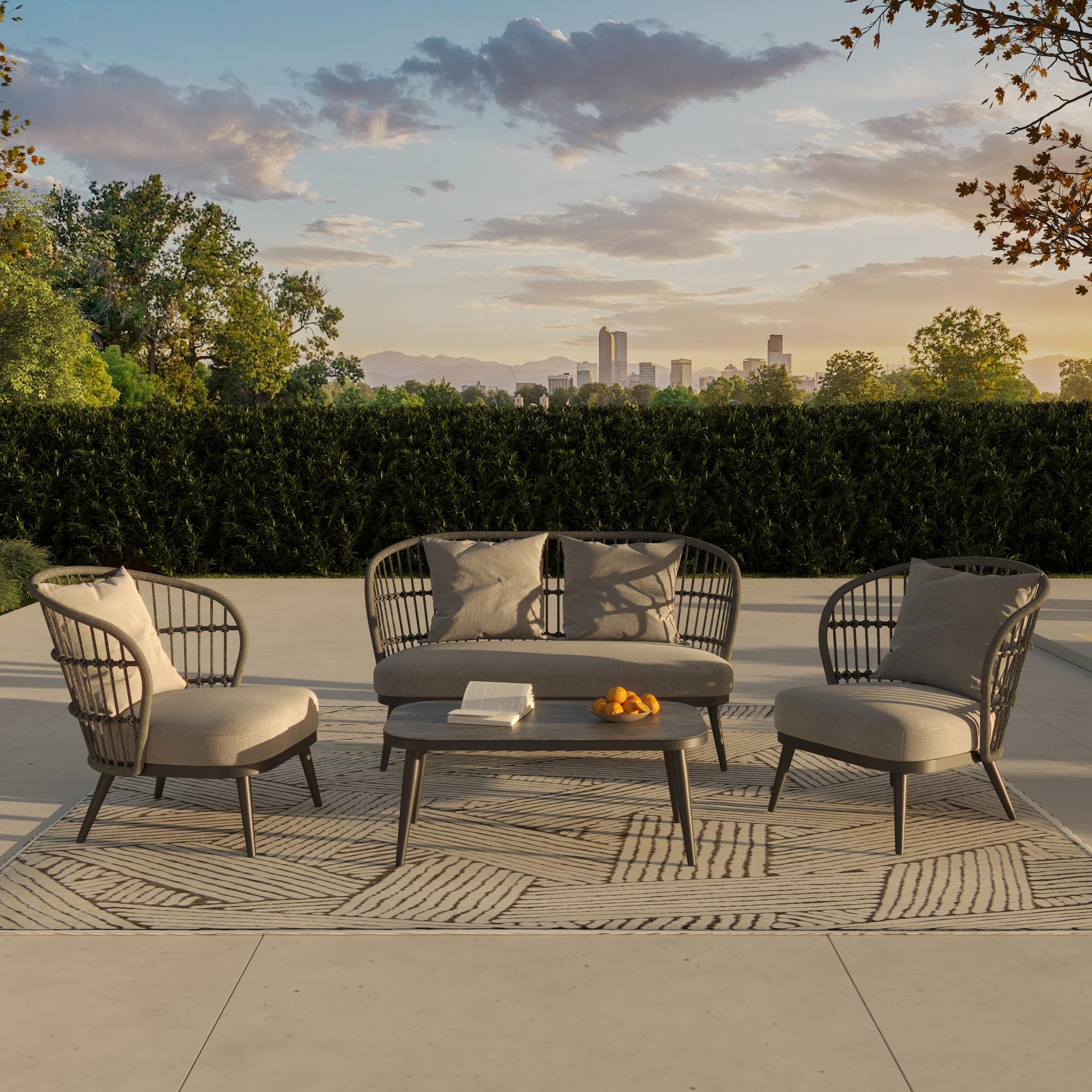 Comino Aluminum Outdoor Loveseat with Coffee Table