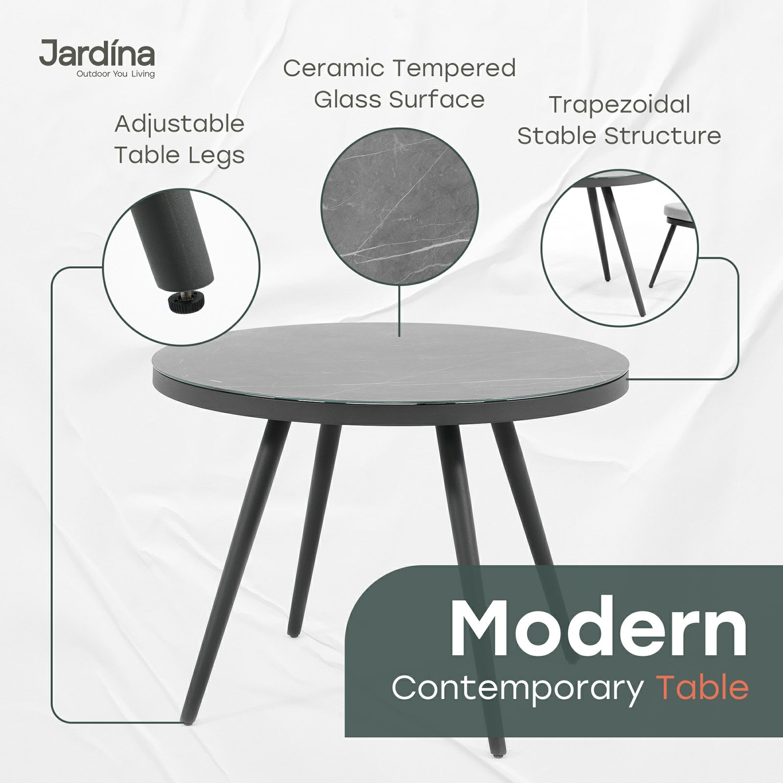 modern outdoor table with ceramic tempered glass top, alumunum frame structure